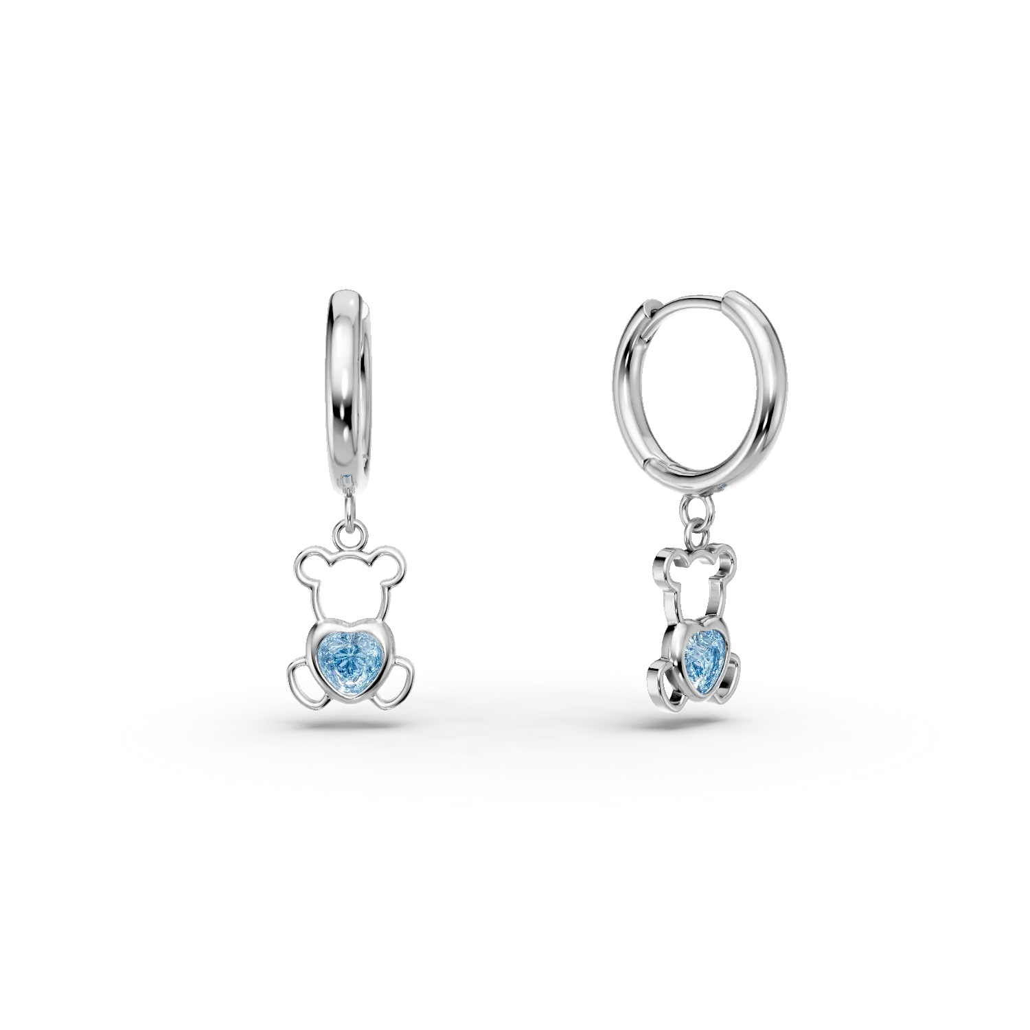 Cercei ursulet din aur alb cu topaze albastre de 0.3ct pentru copii