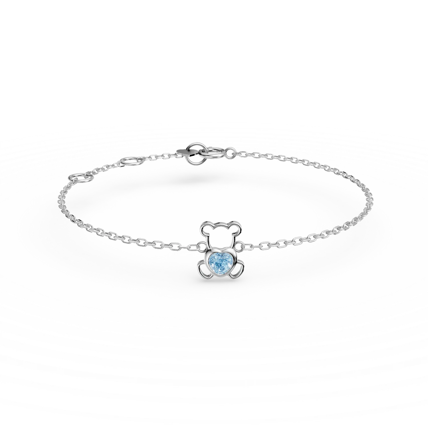White gold teddy bear children's pendant bracelet with 0.1ct blue topaz-191510