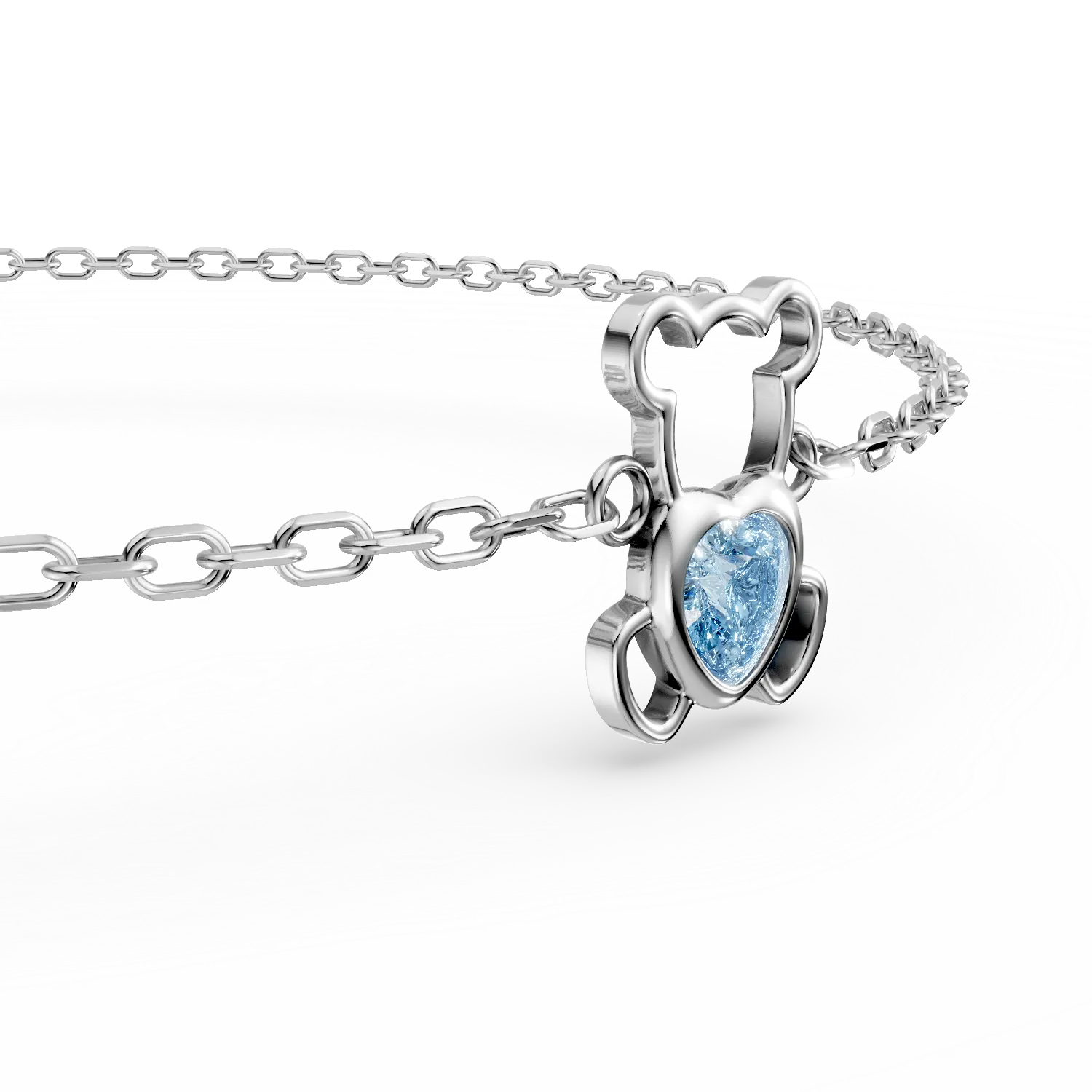 Bratara cu pandantiv ursulet din aur alb cu topaz albastru de 0.1ct pentru copii