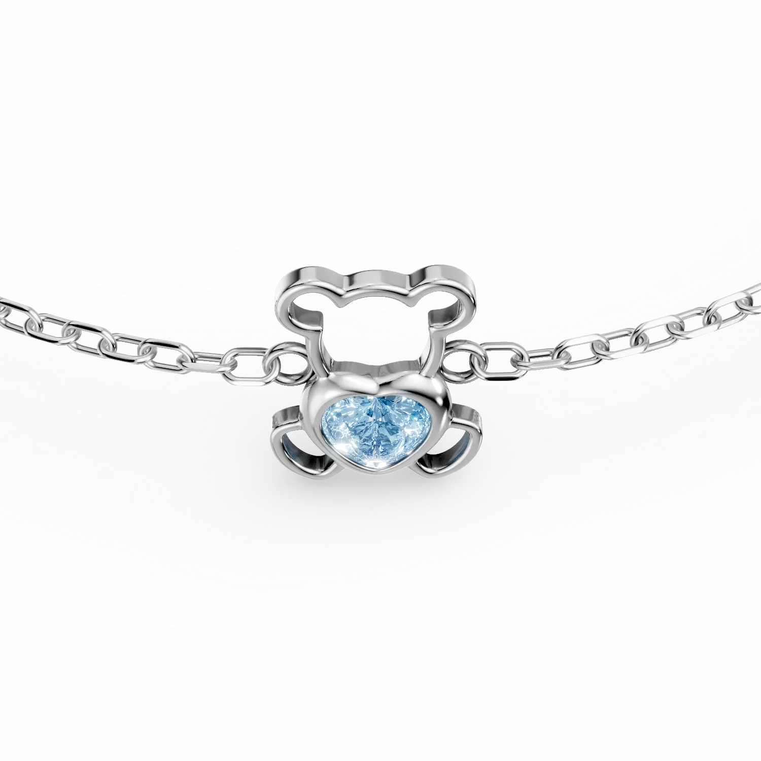 Bratara cu pandantiv ursulet din aur alb cu topaz albastru de 0.1ct pentru copii