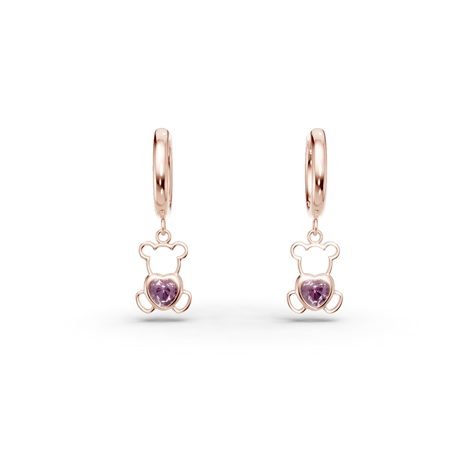Cercei ursulet din aur roz cu safire roz de 0.2ct pentru copii
