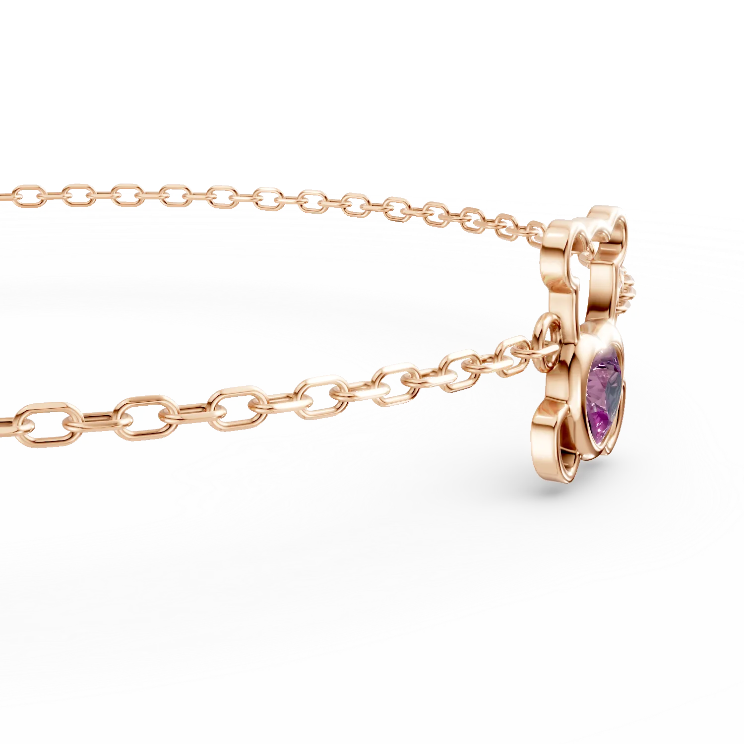 Rose gold teddy bear children's pendant bracelet with 0.1ct pink sapphire