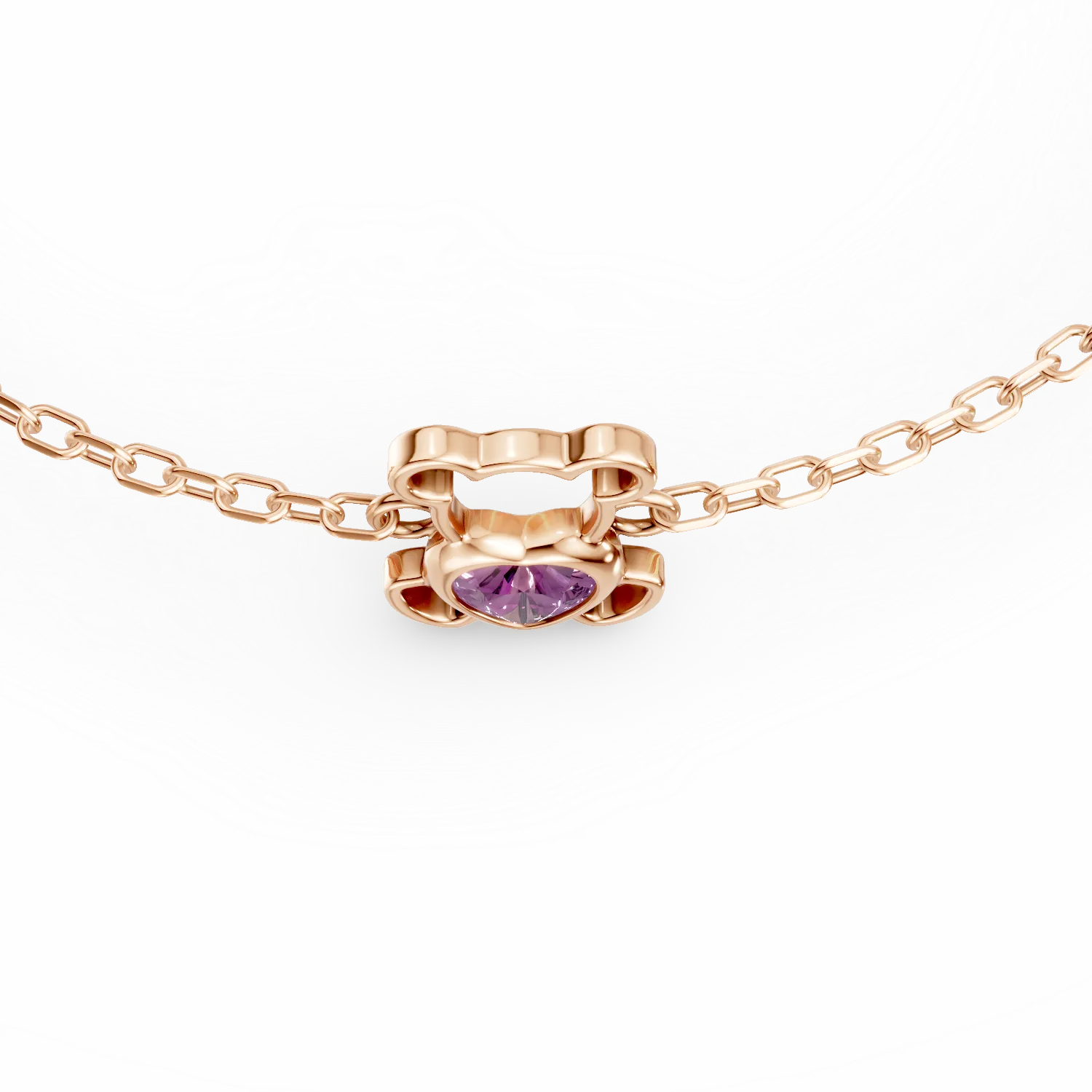 Bratara cu pandantiv ursulet din aur roz cu safir roz heart de 0.1ct pentru copii