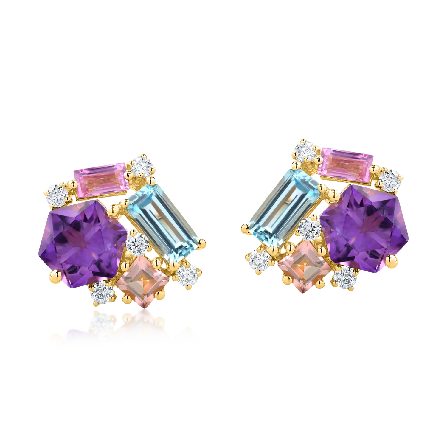 Cercei din aur galben cu pietre pretioase si semipretioase de 3.5ct