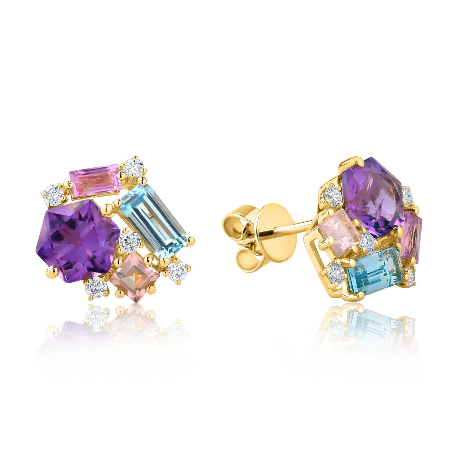Sárga arany fülbevaló 3.5ct drágakövekkel és féldrágakövekkel