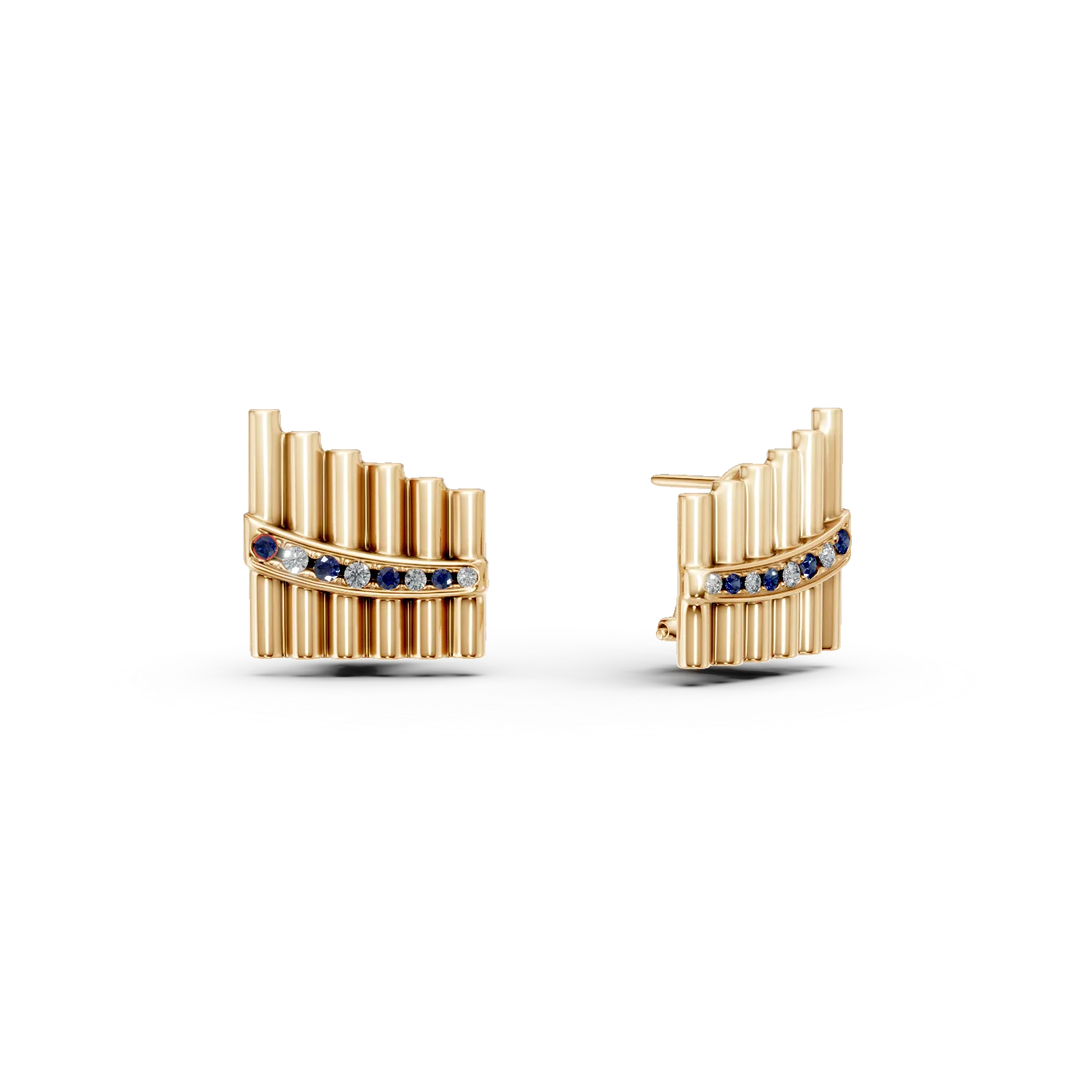 Cercei nai din aur galben cu safire de 0.2ct si diamante de 0.1ct