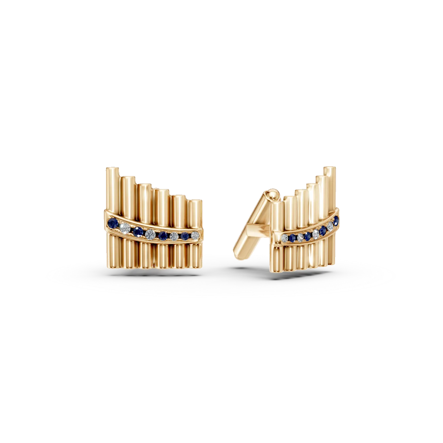 Butoni nai din aur galben cu safire de 0.2ct di diamante de 0.1ct