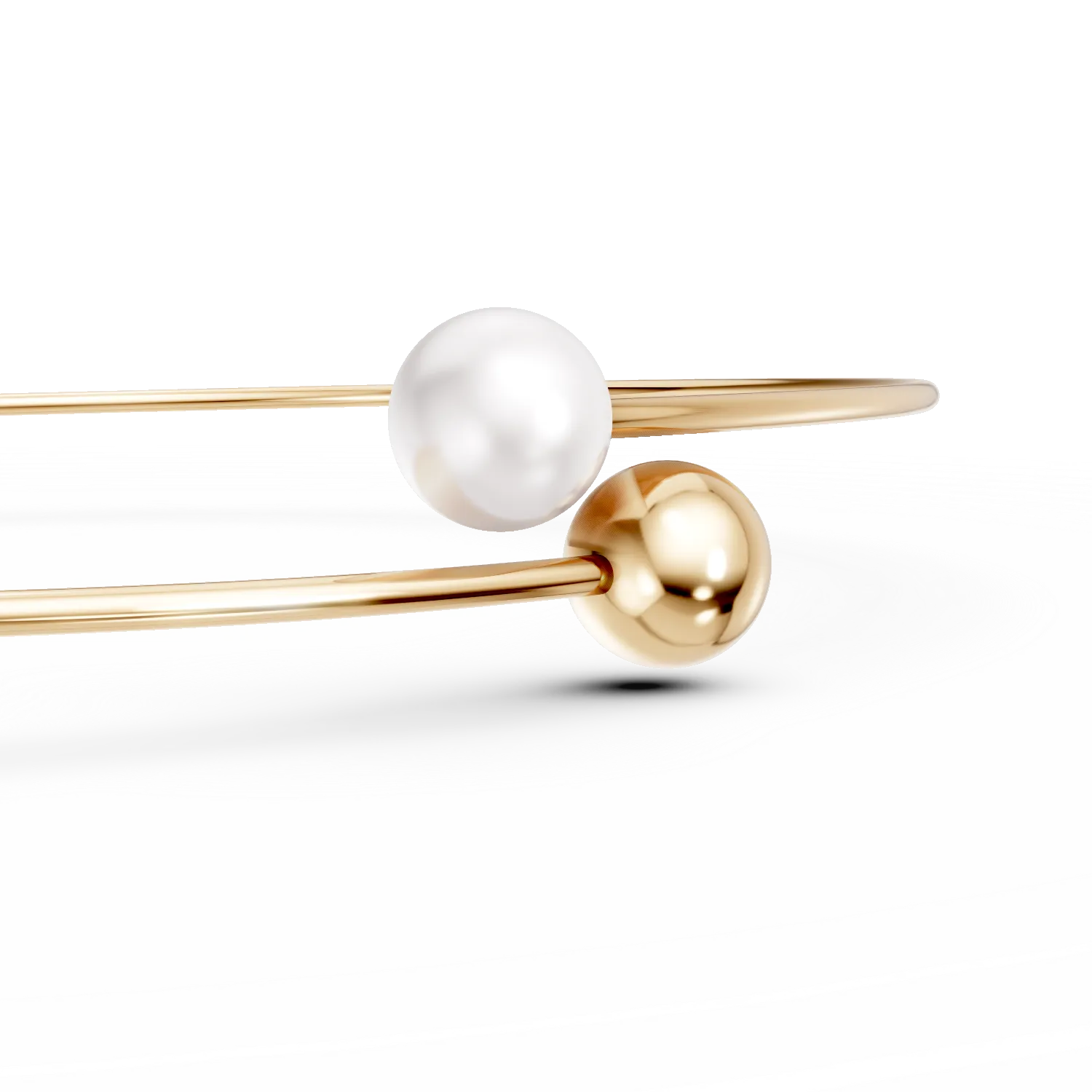 Yellow gold open bangle with synthetic pearl