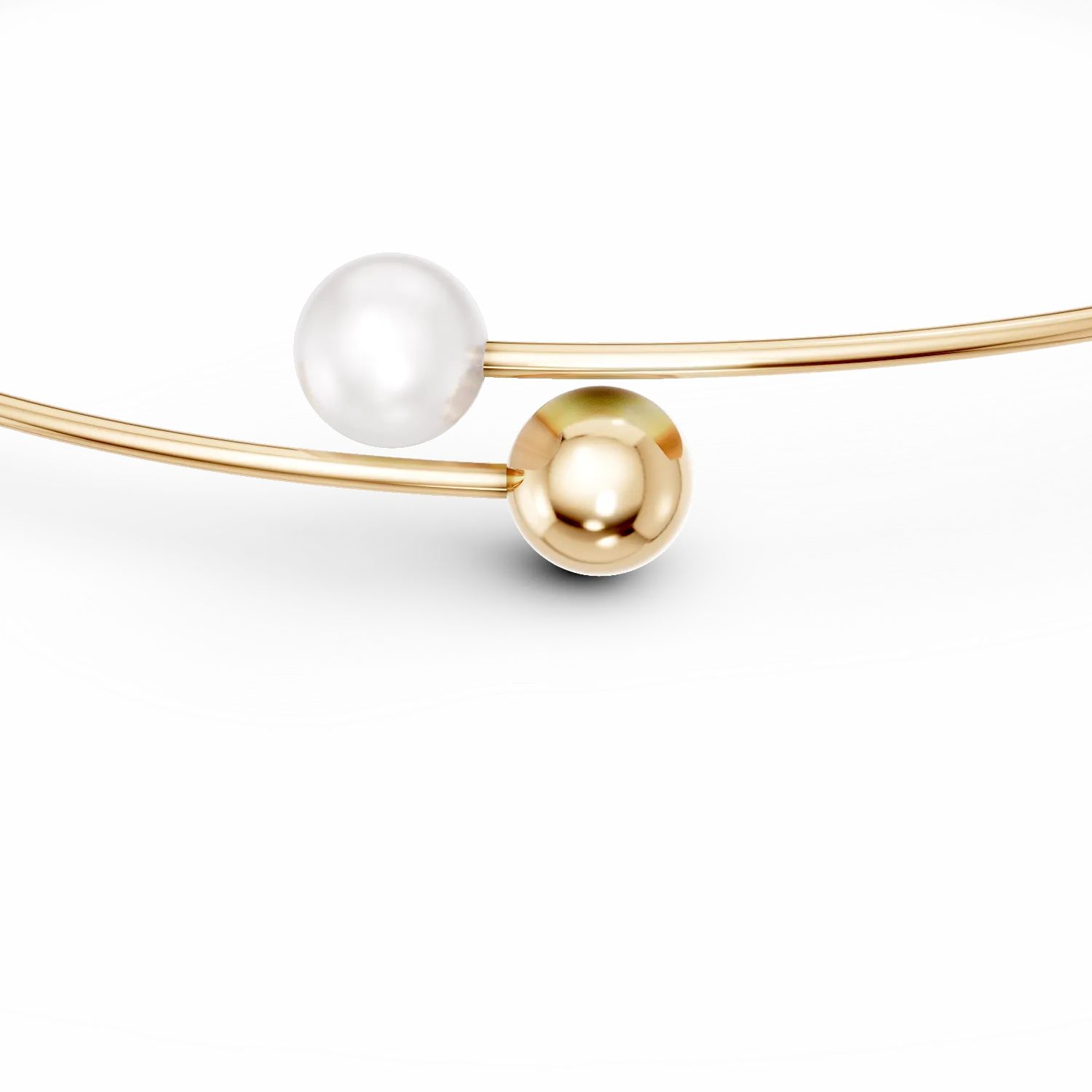 Yellow gold open bangle with synthetic pearl