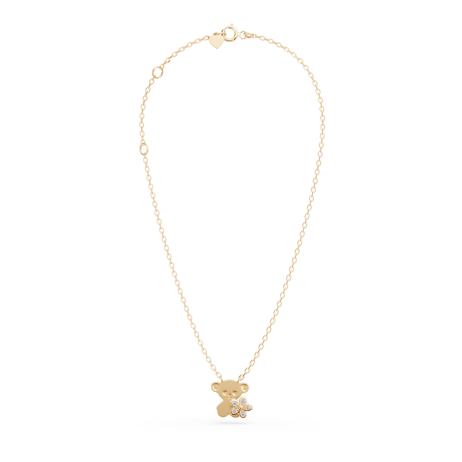 Yellow gold teddy bear children's pendant chain with 0.03ct diamonds