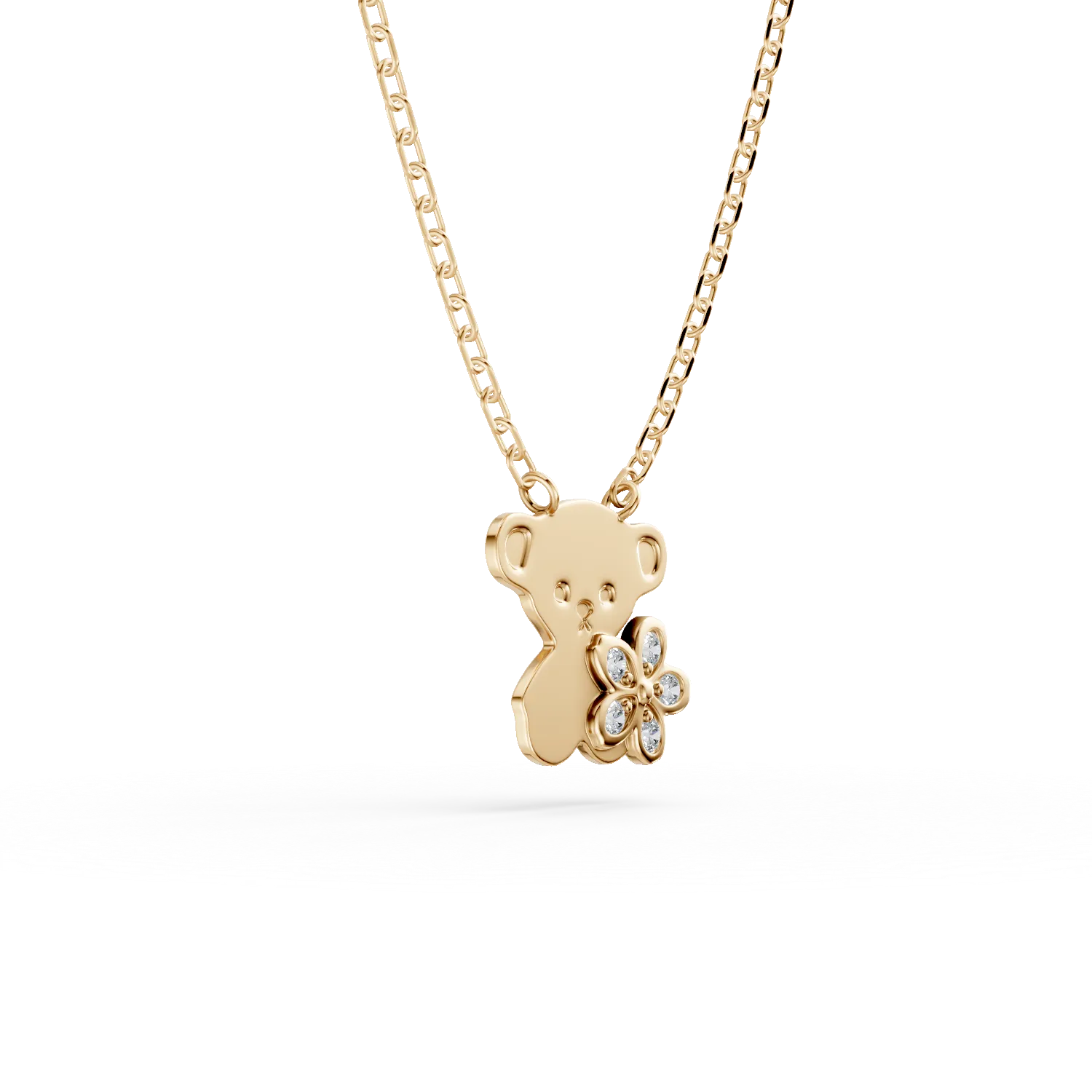 Yellow gold teddy bear children's pendant chain with 0.03ct diamonds