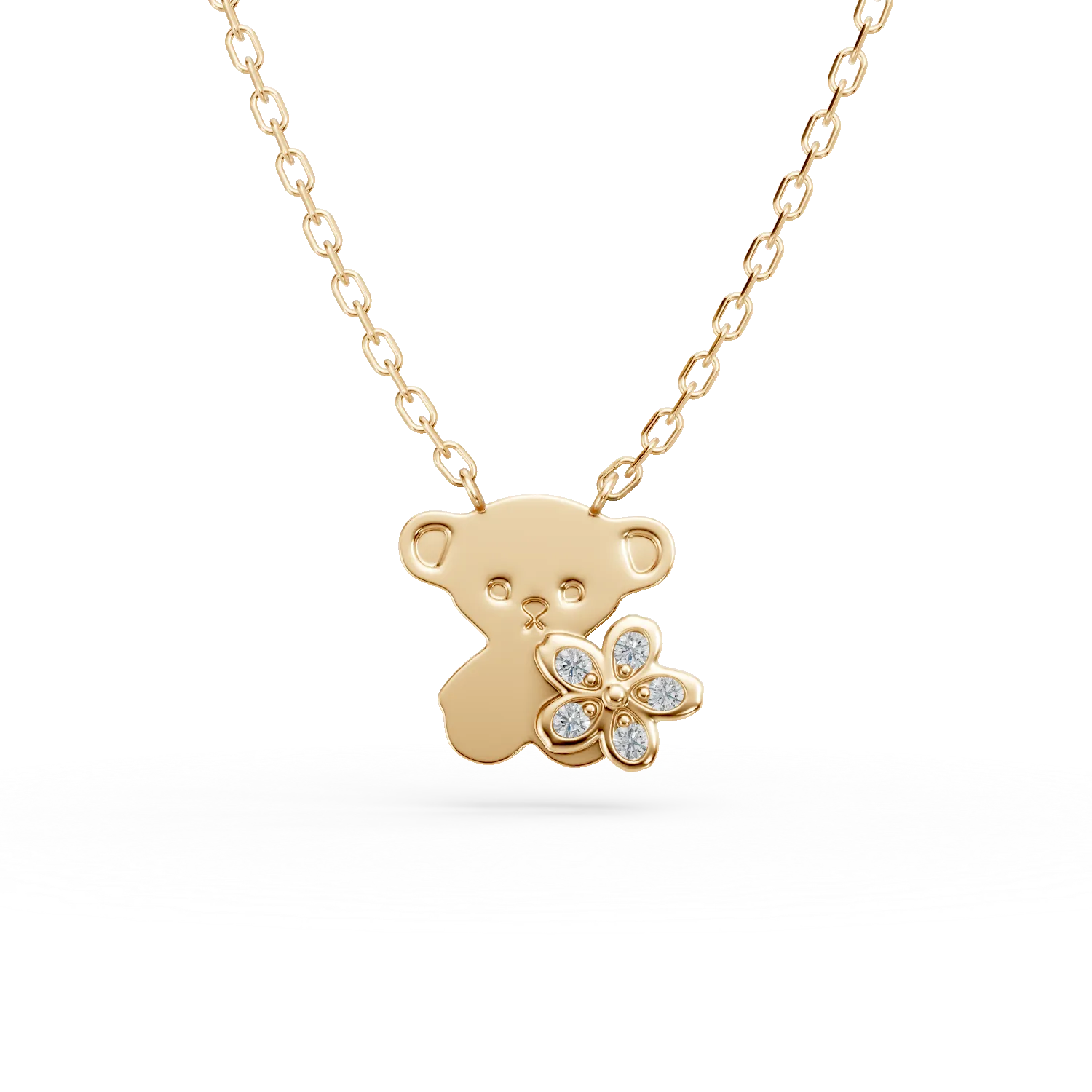 Lant cu pandantiv ursulet din aur galben cu diamante de 0.03ct pentru copii