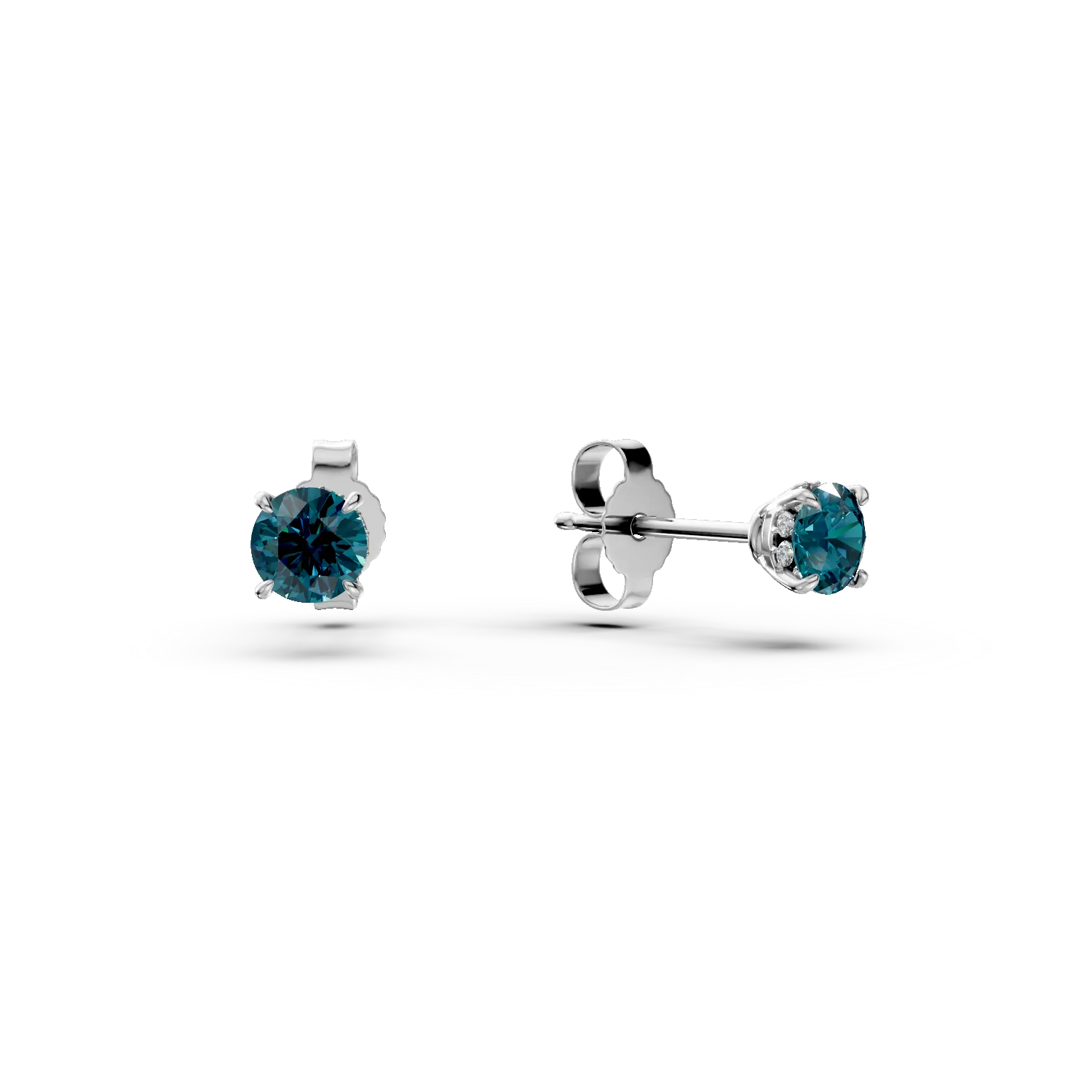 White gold stud earrings with 0.5ct blue and colorless diamonds