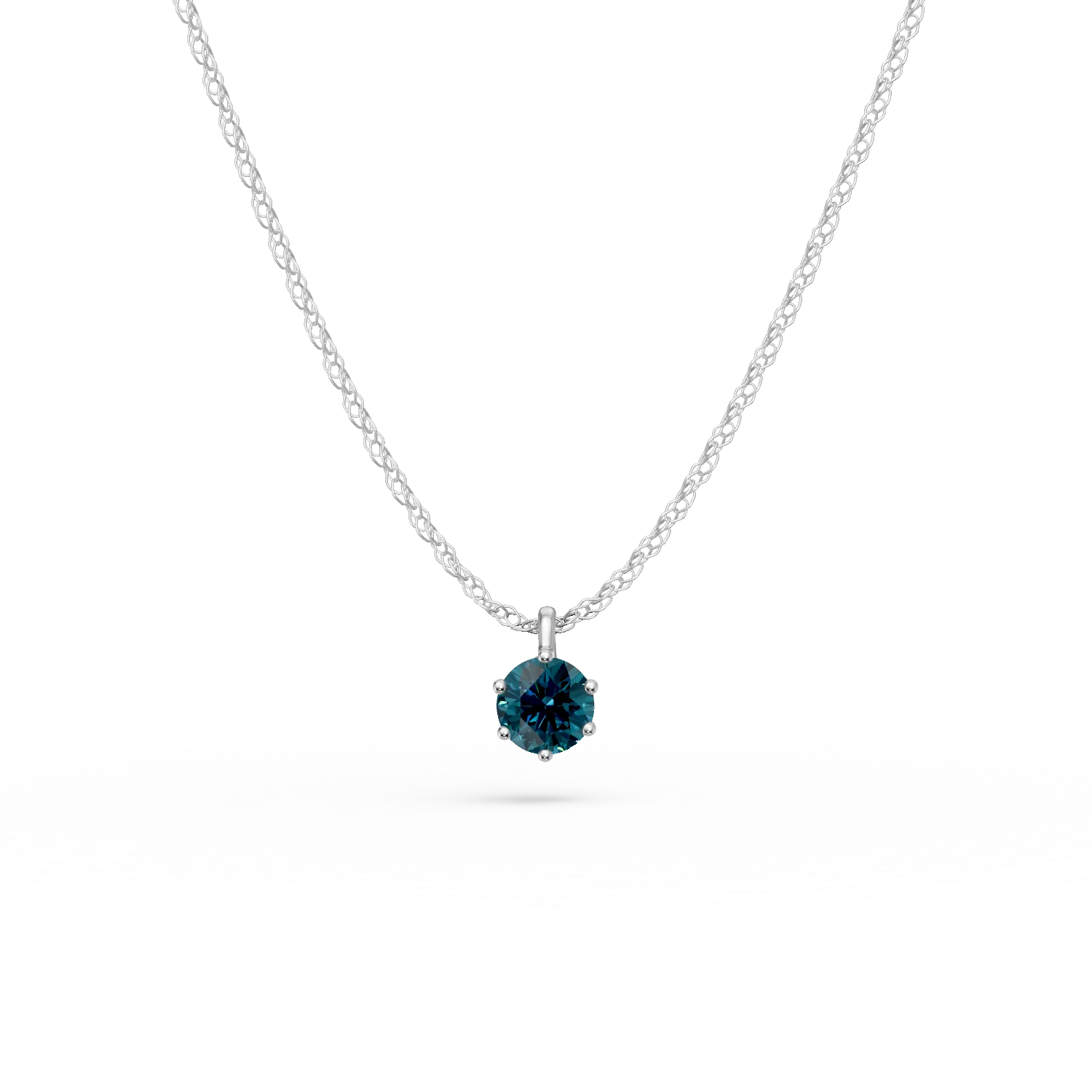 Teilor Lant cu pandantiv din aur alb cu diamant albastru de 0.3ct