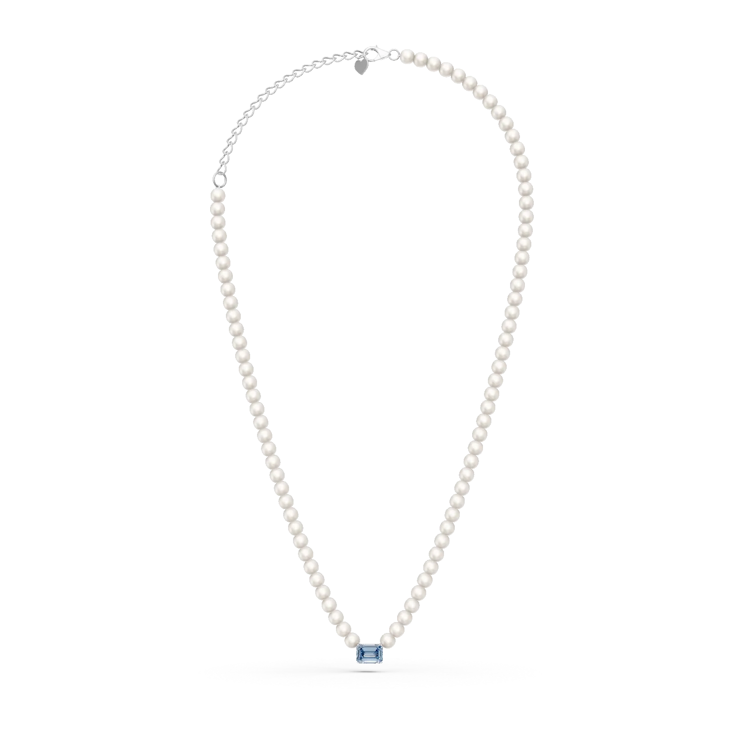White gold necklace with 1.4ct blue topaz and fresh water pearls
