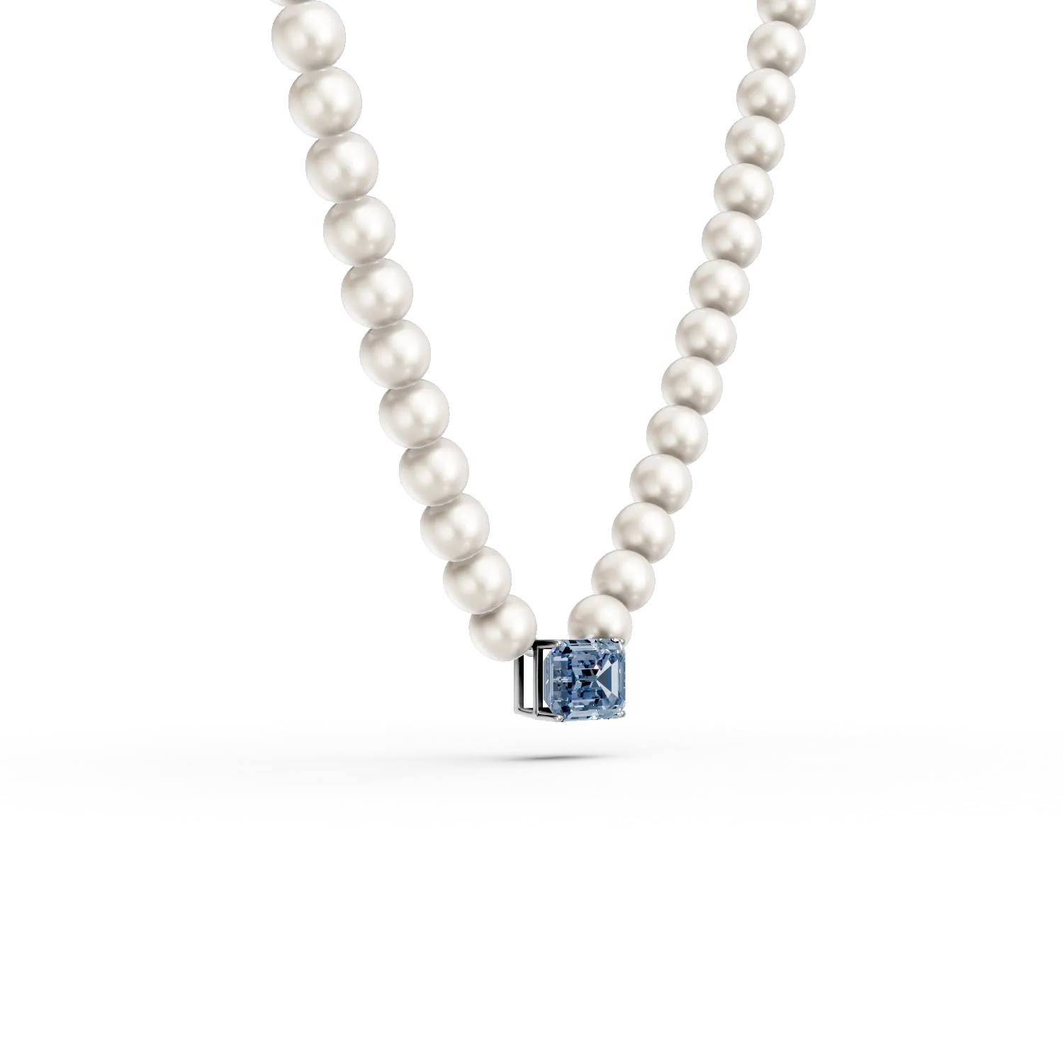 White gold necklace with 1.4ct blue topaz and fresh water pearls
