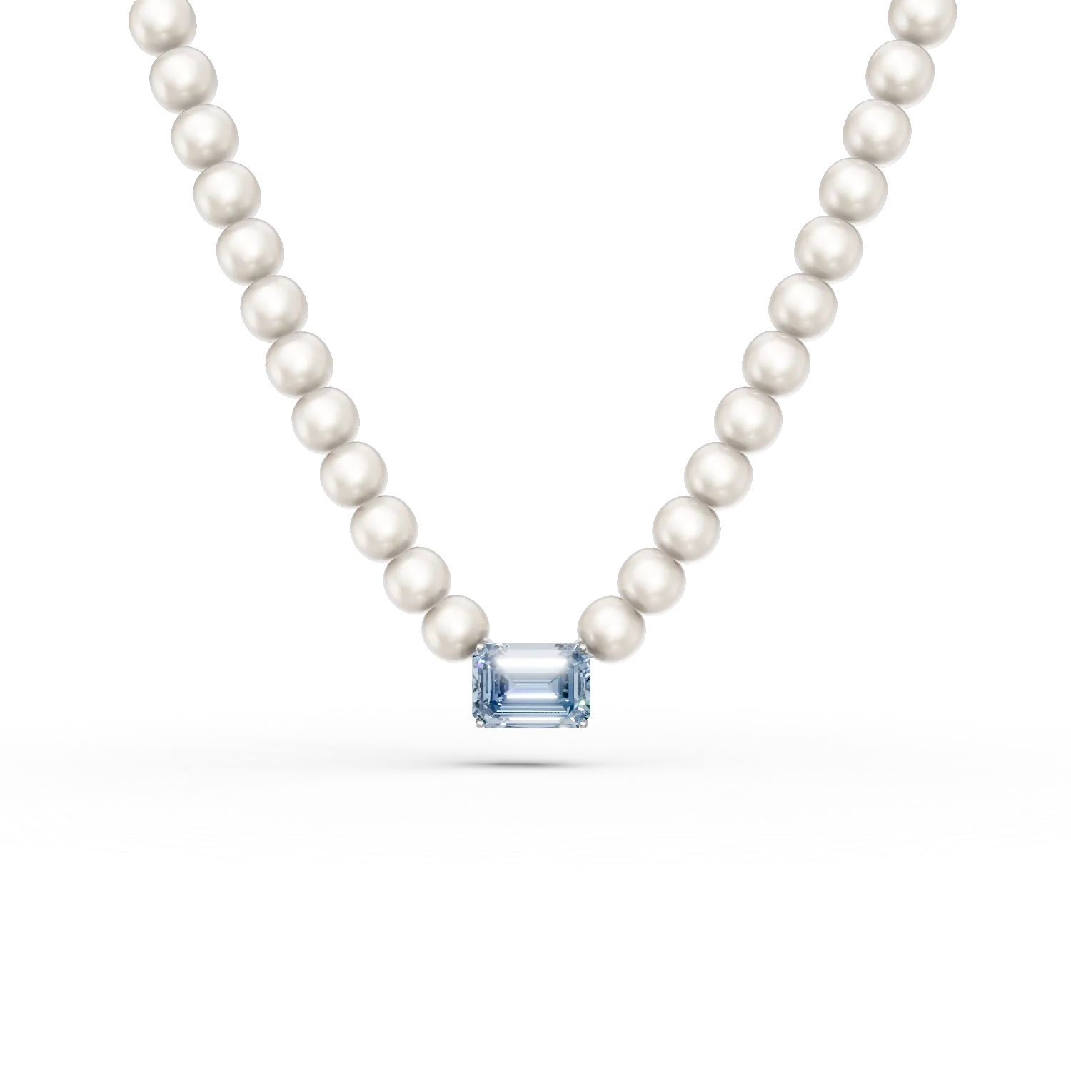 Teilor Colier din aur alb cu topaz albastru octogonal de 1.4ct si perle de cultura