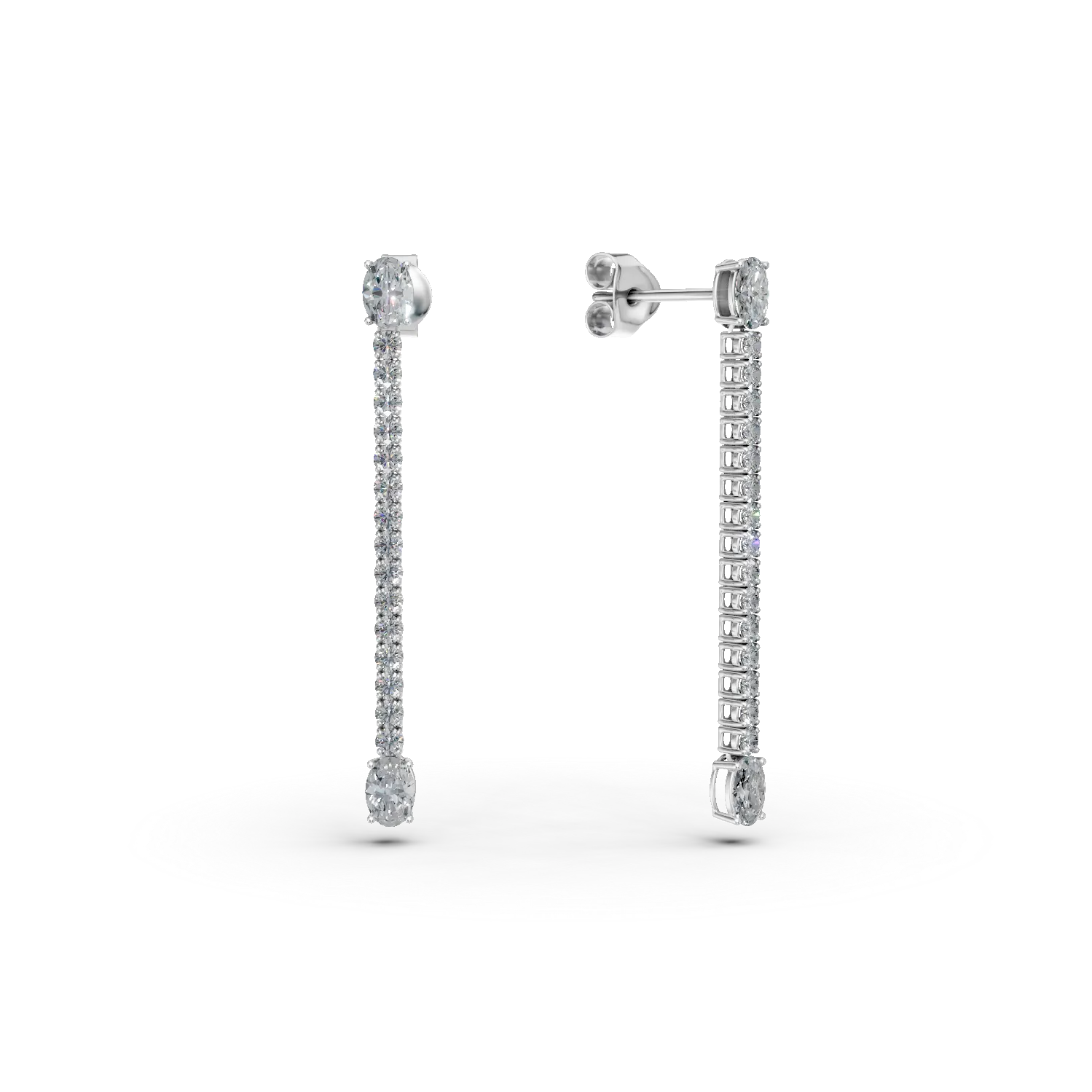 Cercei lungi din aur alb cu diamante ovale de 3.5ct create in laborator