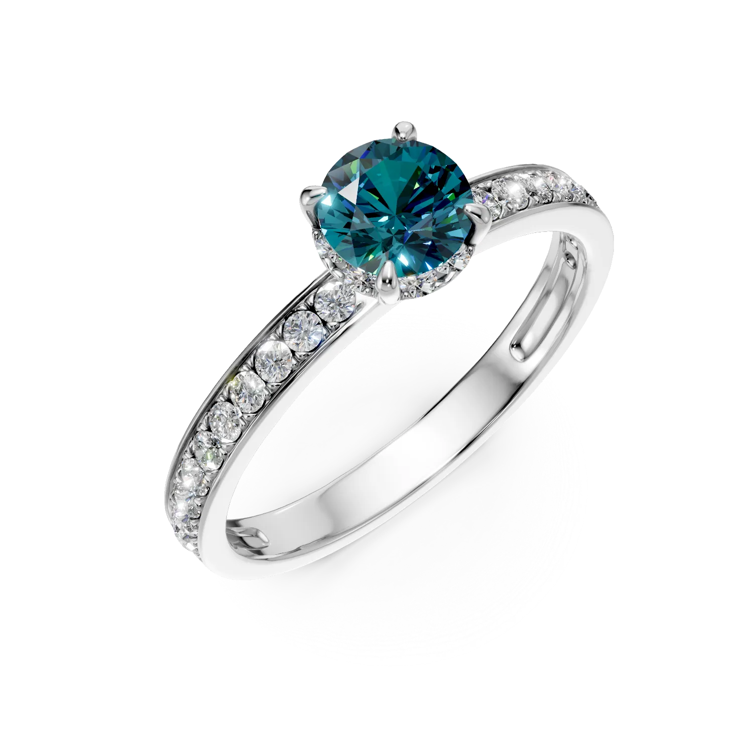 White gold engagement ring with 0.5ct blue and clear diamonds-192150