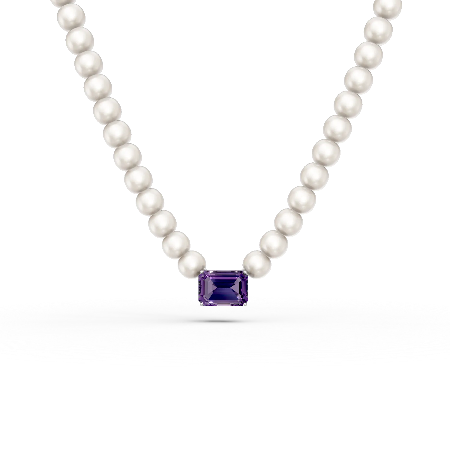 Colier din aur alb cu ametist de 1.1ct si perle de cultura