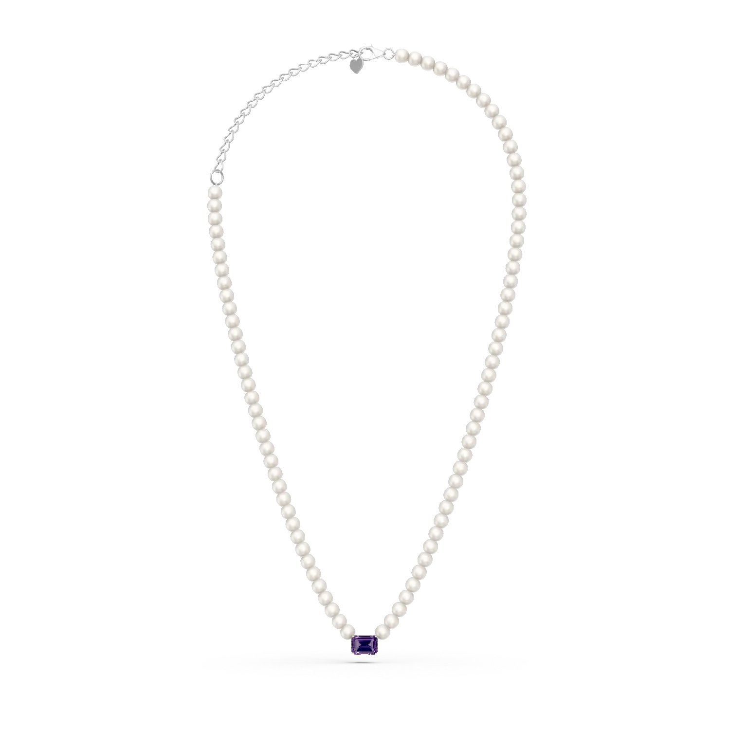 Colier din aur alb cu ametist de 1.1ct si perle de cultura