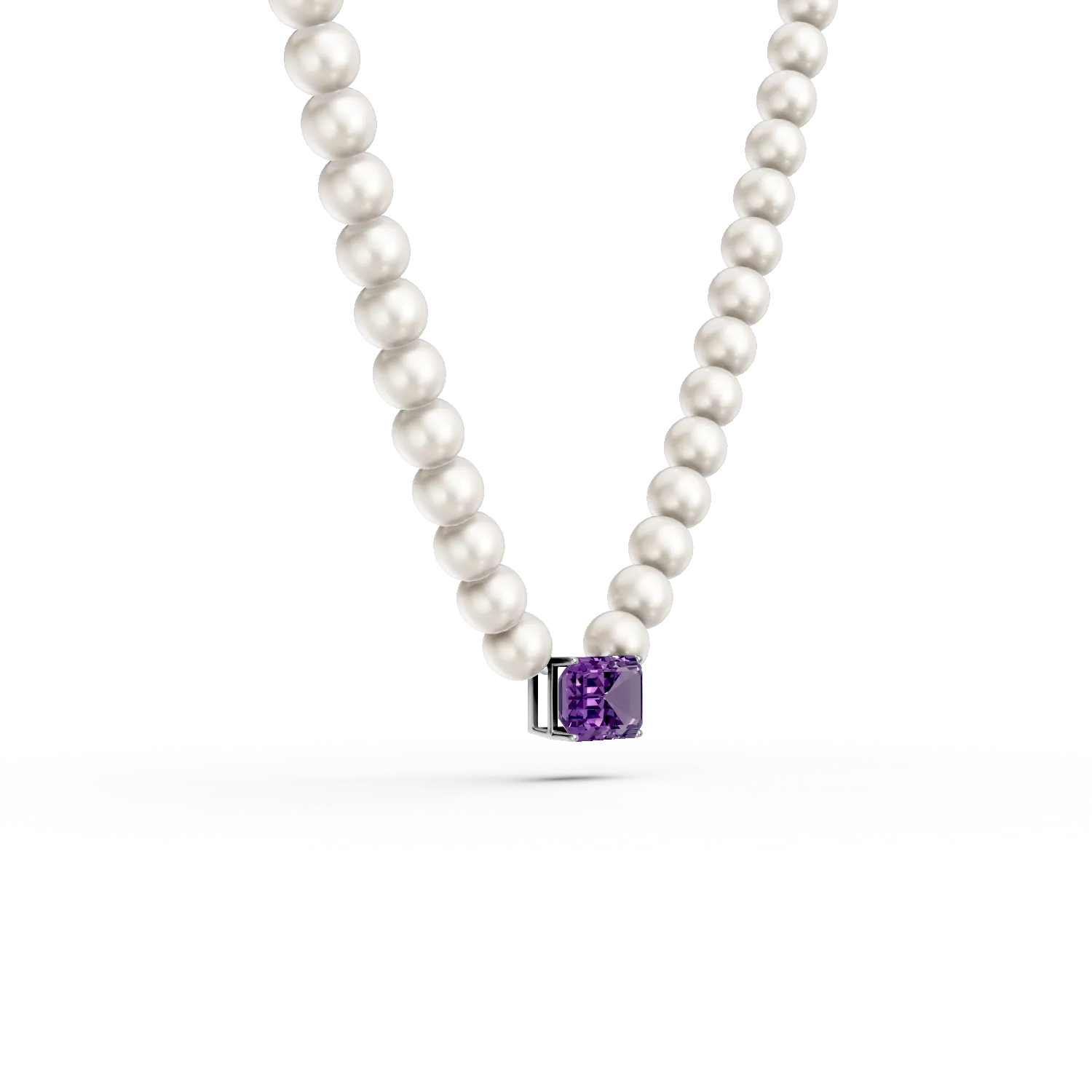 Colier din aur alb cu ametist de 1.1ct si perle de cultura