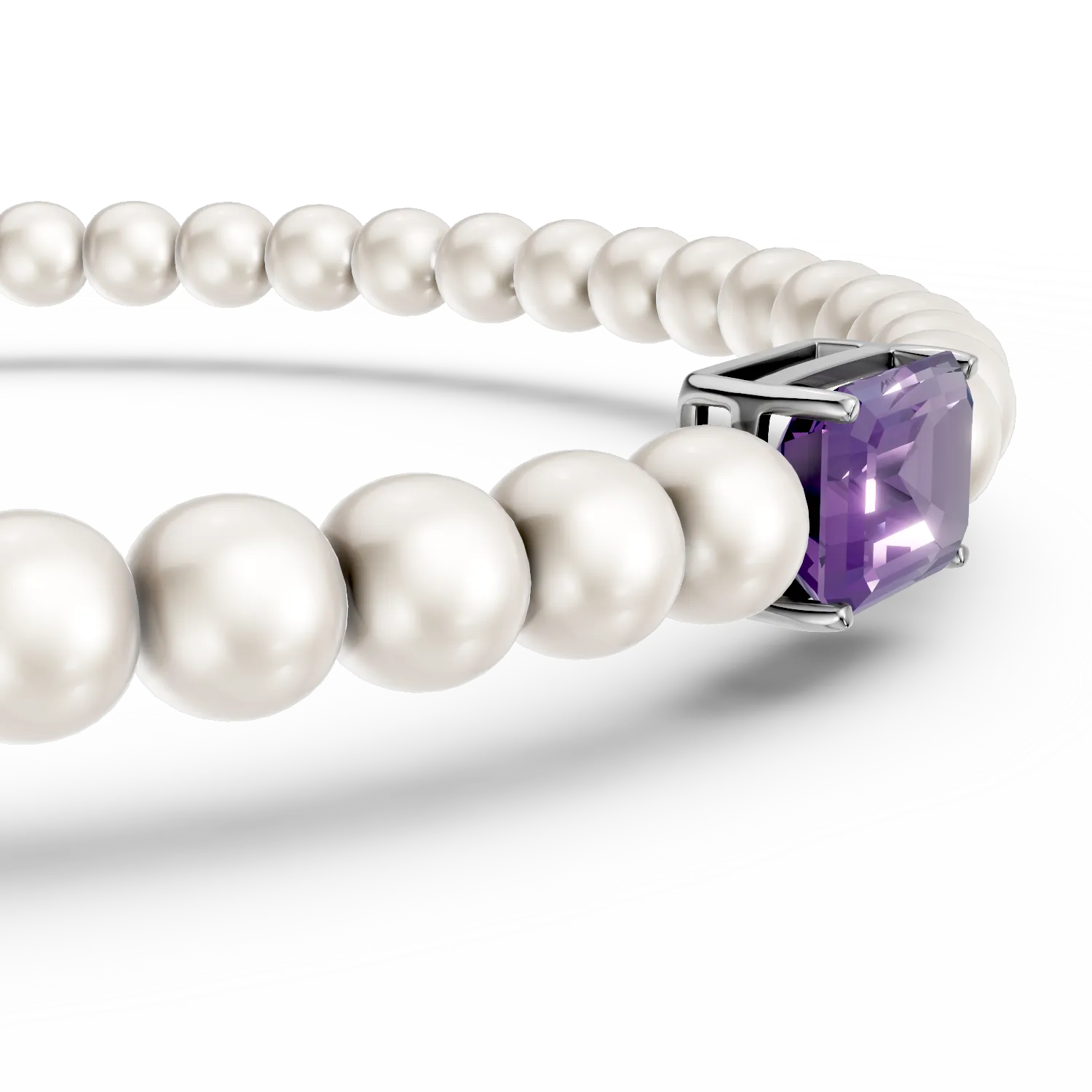 Fehérarany karkötő 1.1ct ametiszttel és édesvízi gyöngyökkel