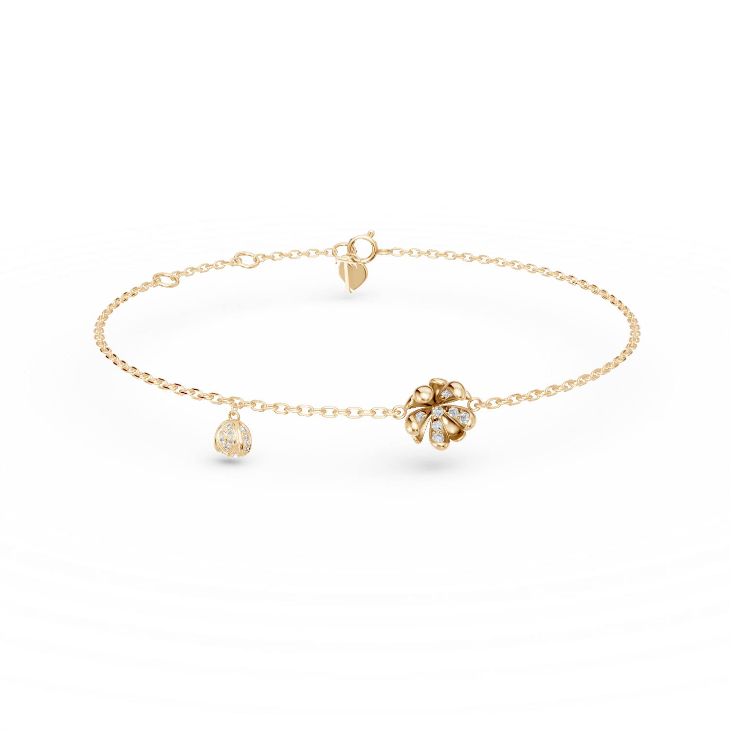 Yellow gold linden flower pendant bracelet with 0.1ct diamonds-192279
