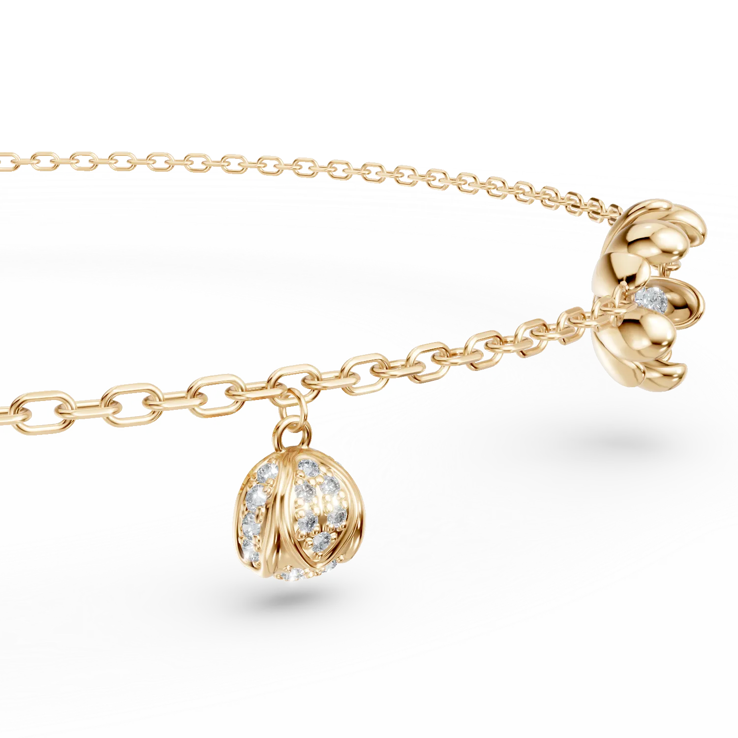 Yellow gold linden flower pendant bracelet with 0.1ct diamonds
