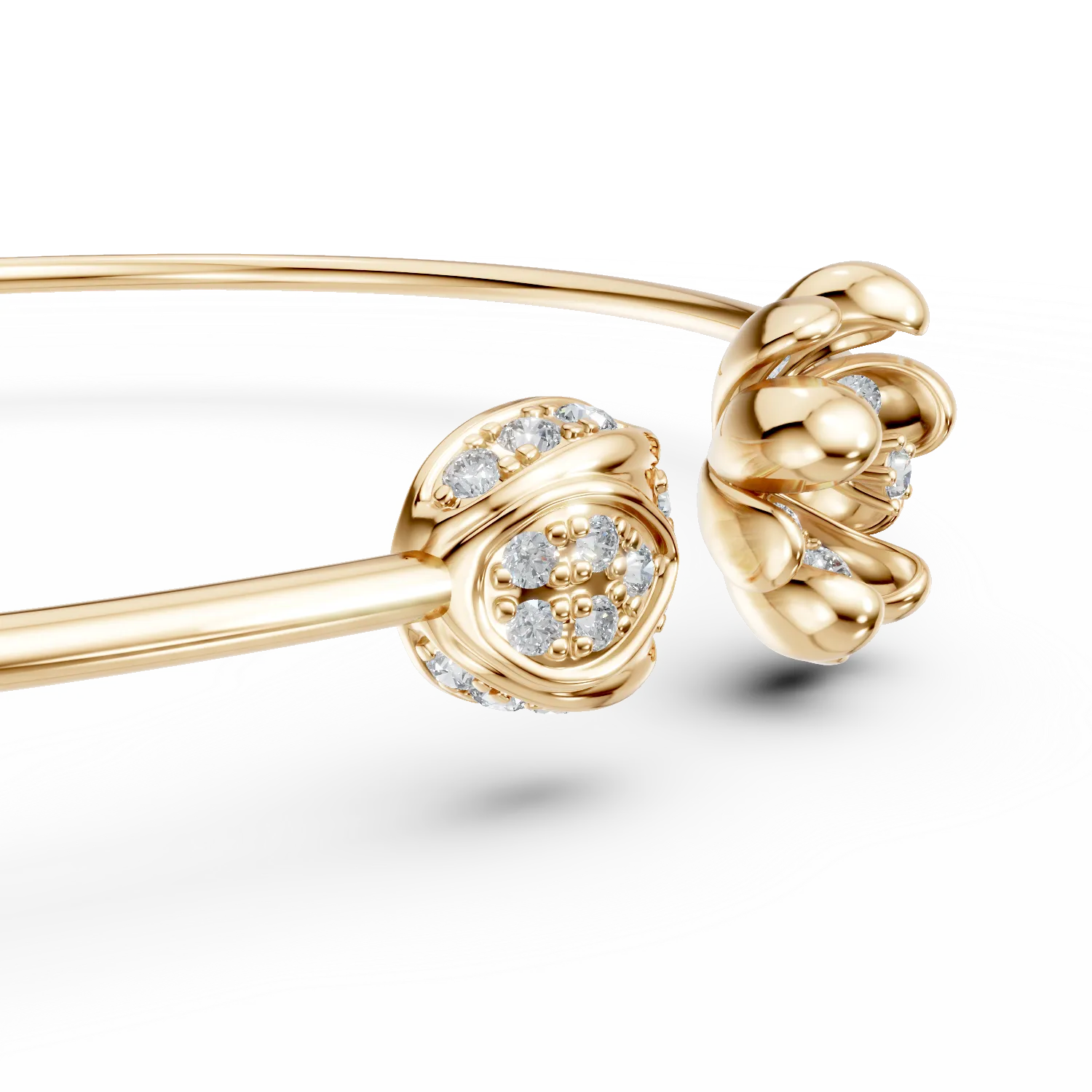 Yellow gold linden flower open bracelet with 0.1ct diamonds