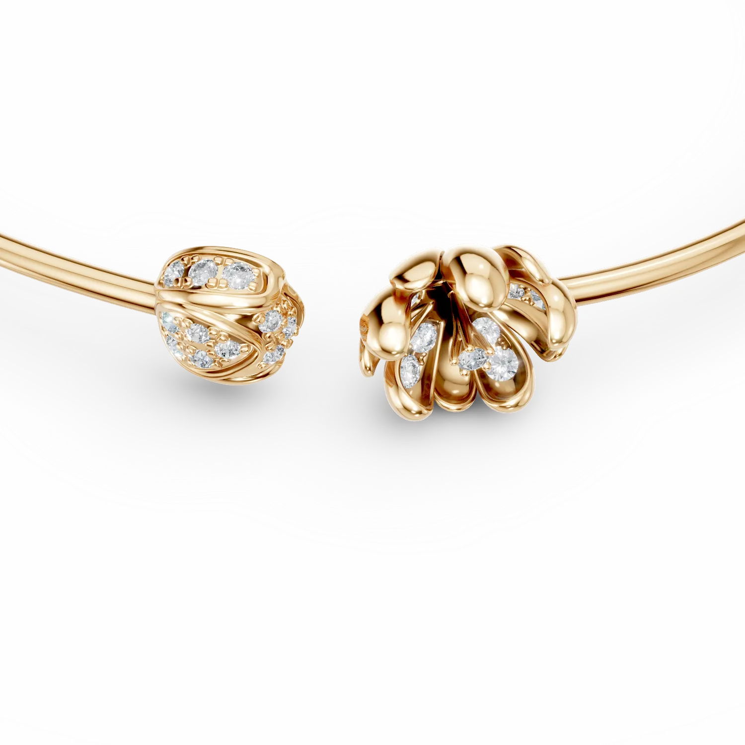 Yellow gold linden flower open bracelet with 0.1ct diamonds
