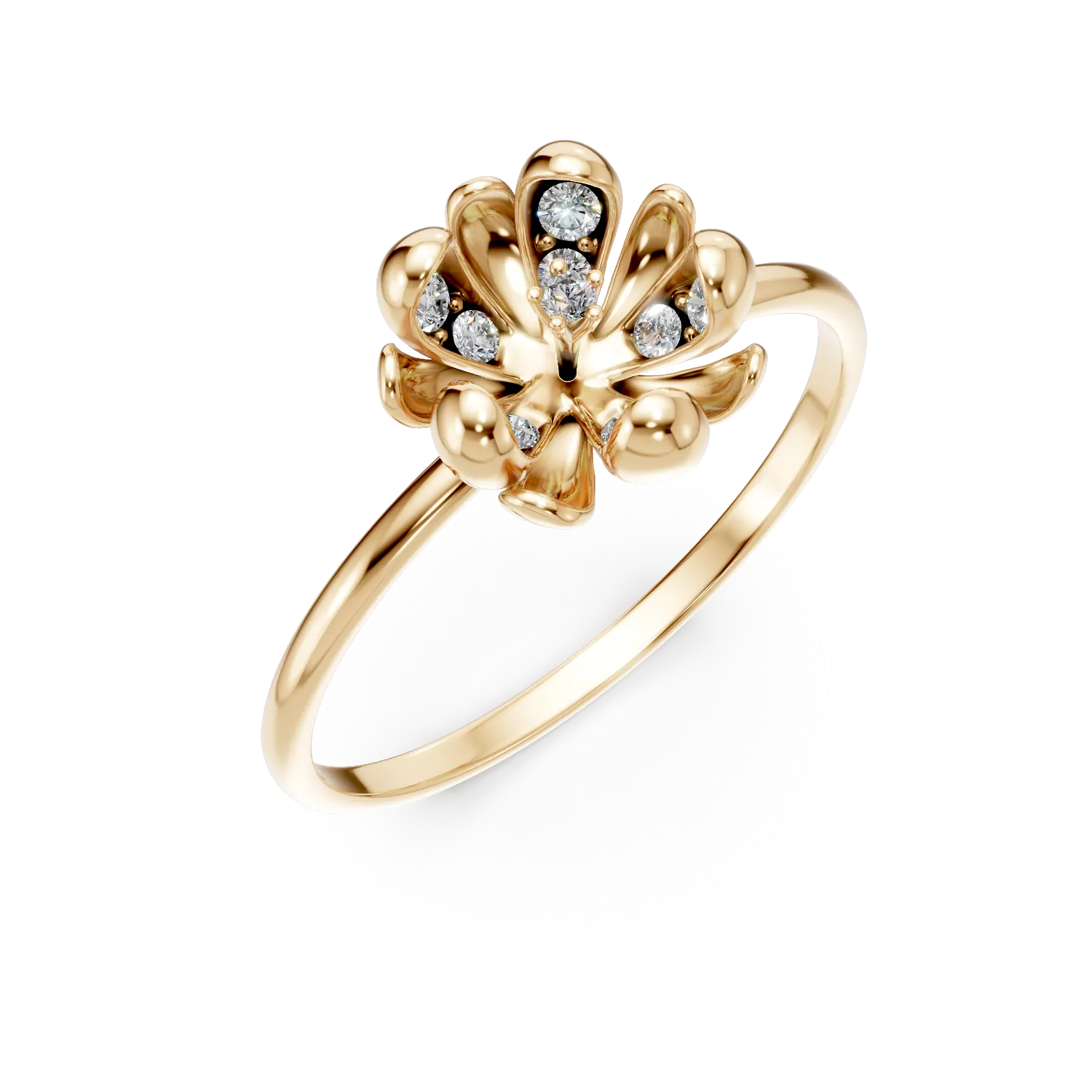 Inel floare de tei din aur galben cu diamante de 0.08ct-192785