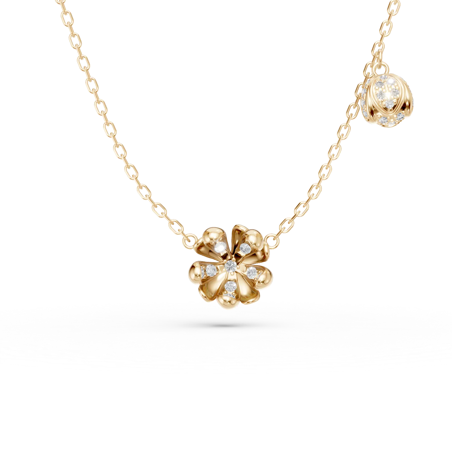 Lant cu pandantive flori de tei din aur galben cu diamante de 0.1ct