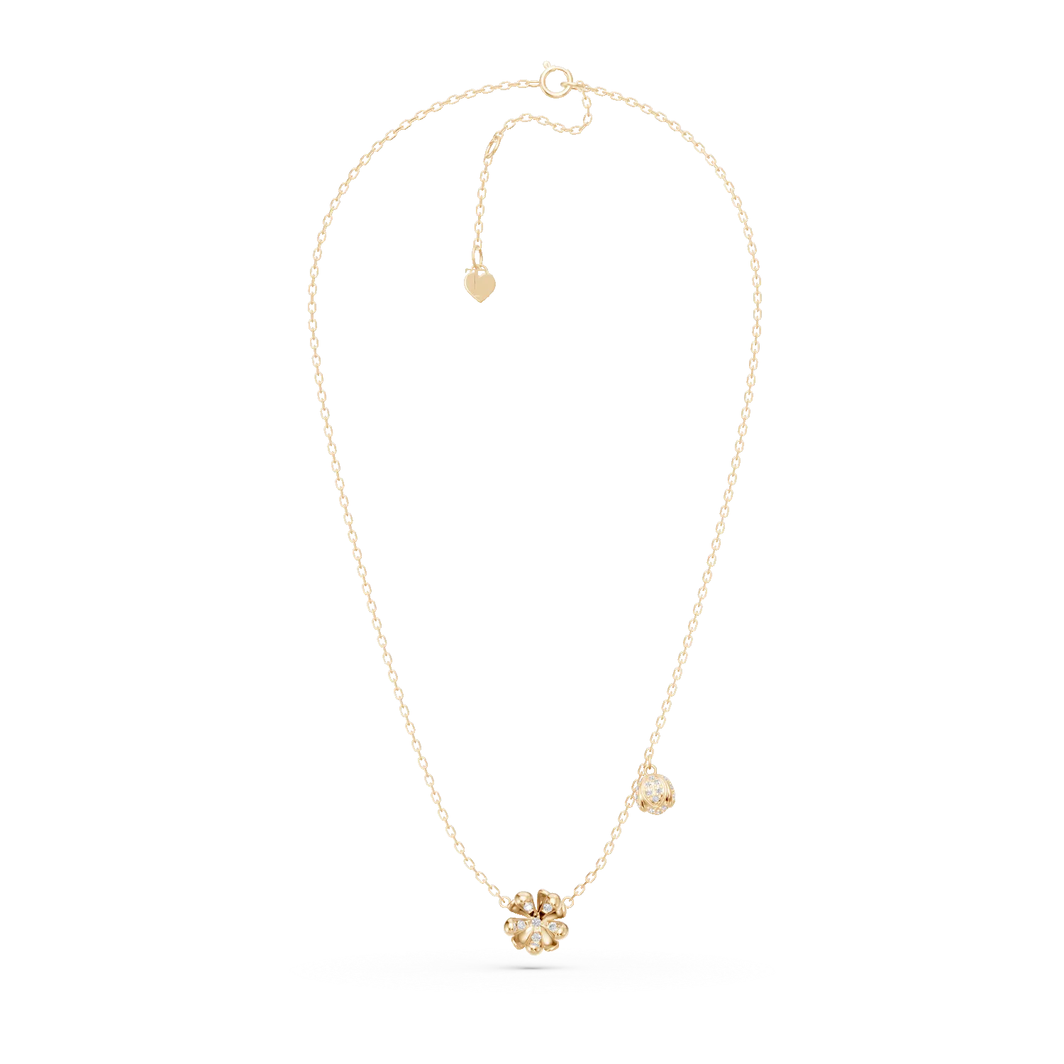 Yellow gold linden flower pendant necklace with 0.1ct diamonds