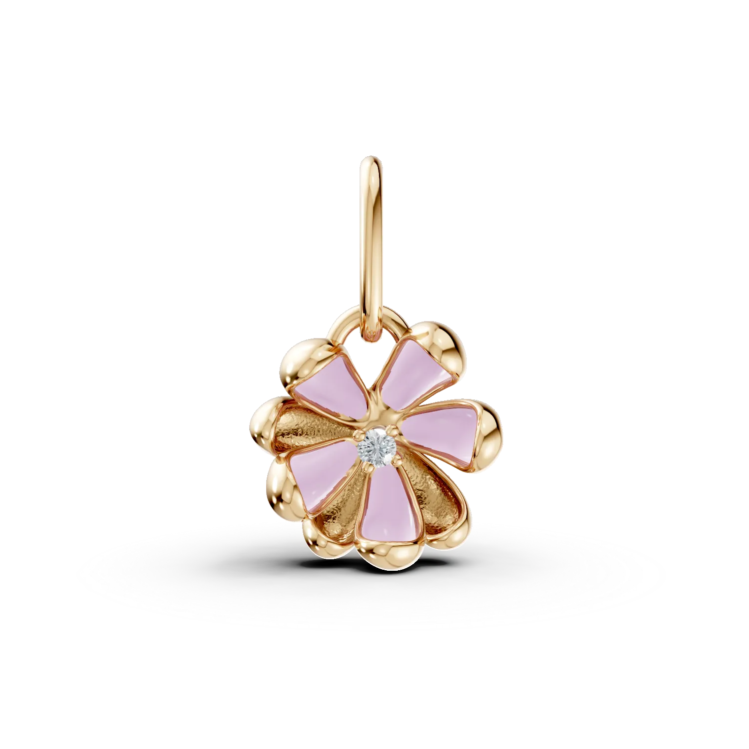 Yellow gold linden flower children's pendant with 0.01ct diamond-192291