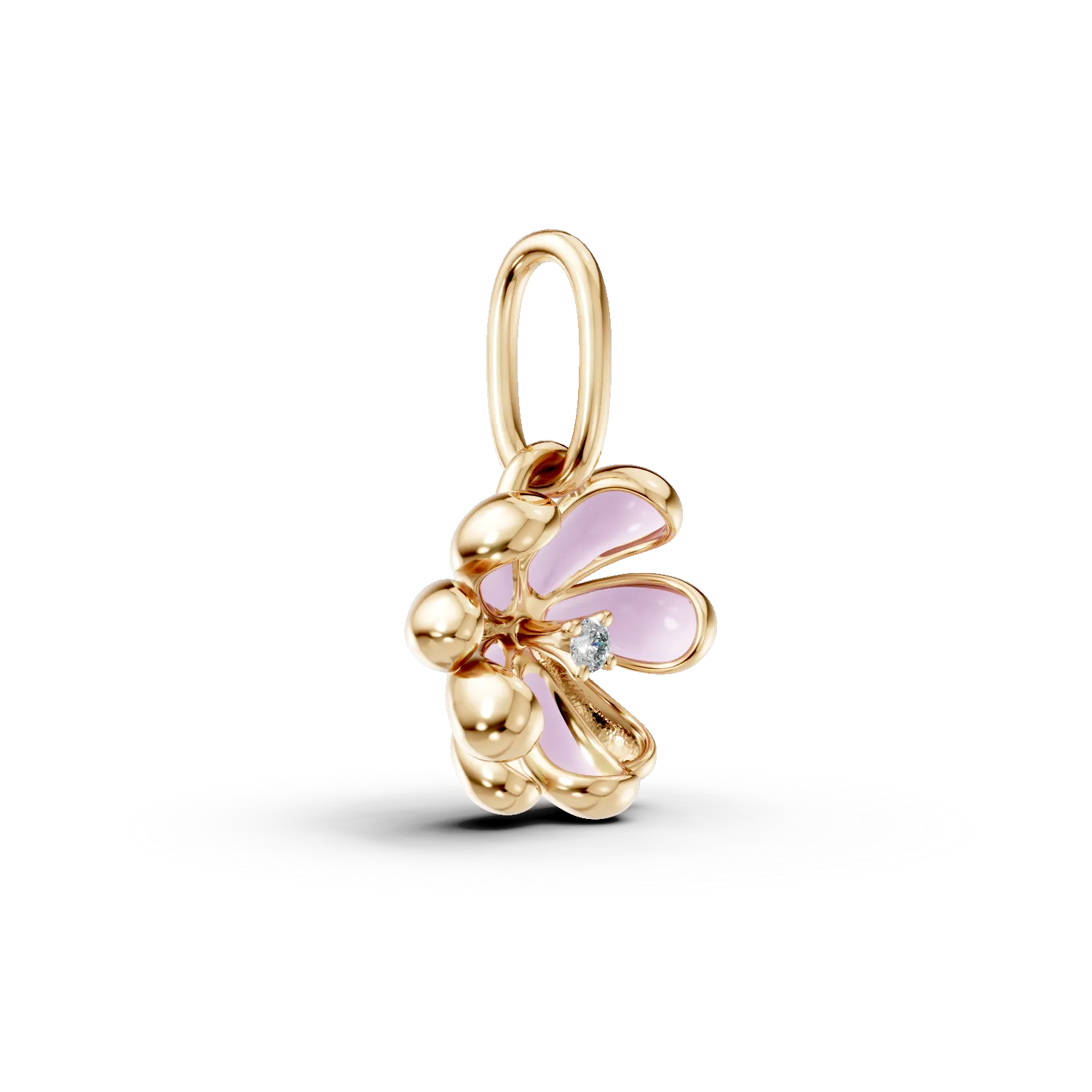 Yellow gold linden flower children's pendant with 0.01ct diamond
