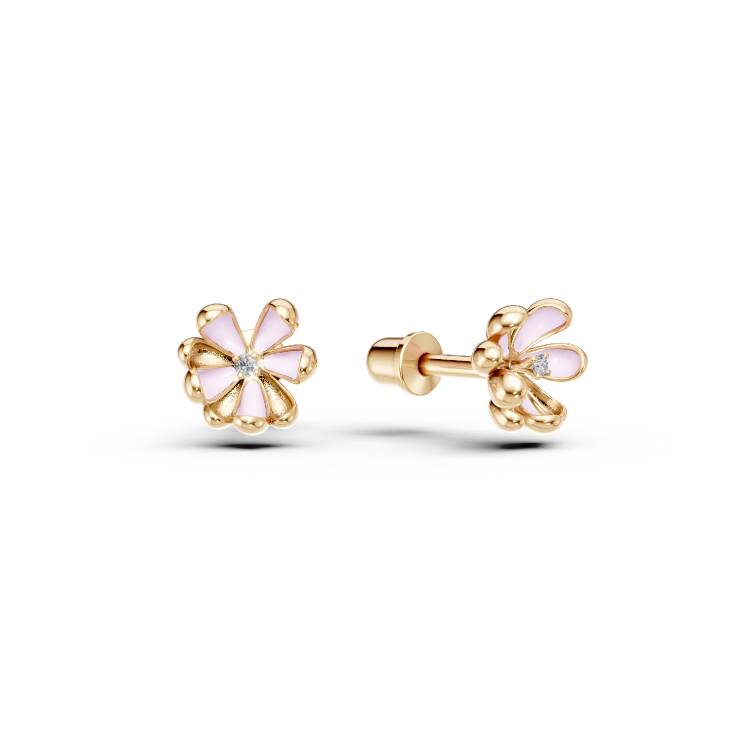 Teilor Cercei floare de tei din aur galben cu diamante de 0.02ct pentru copii