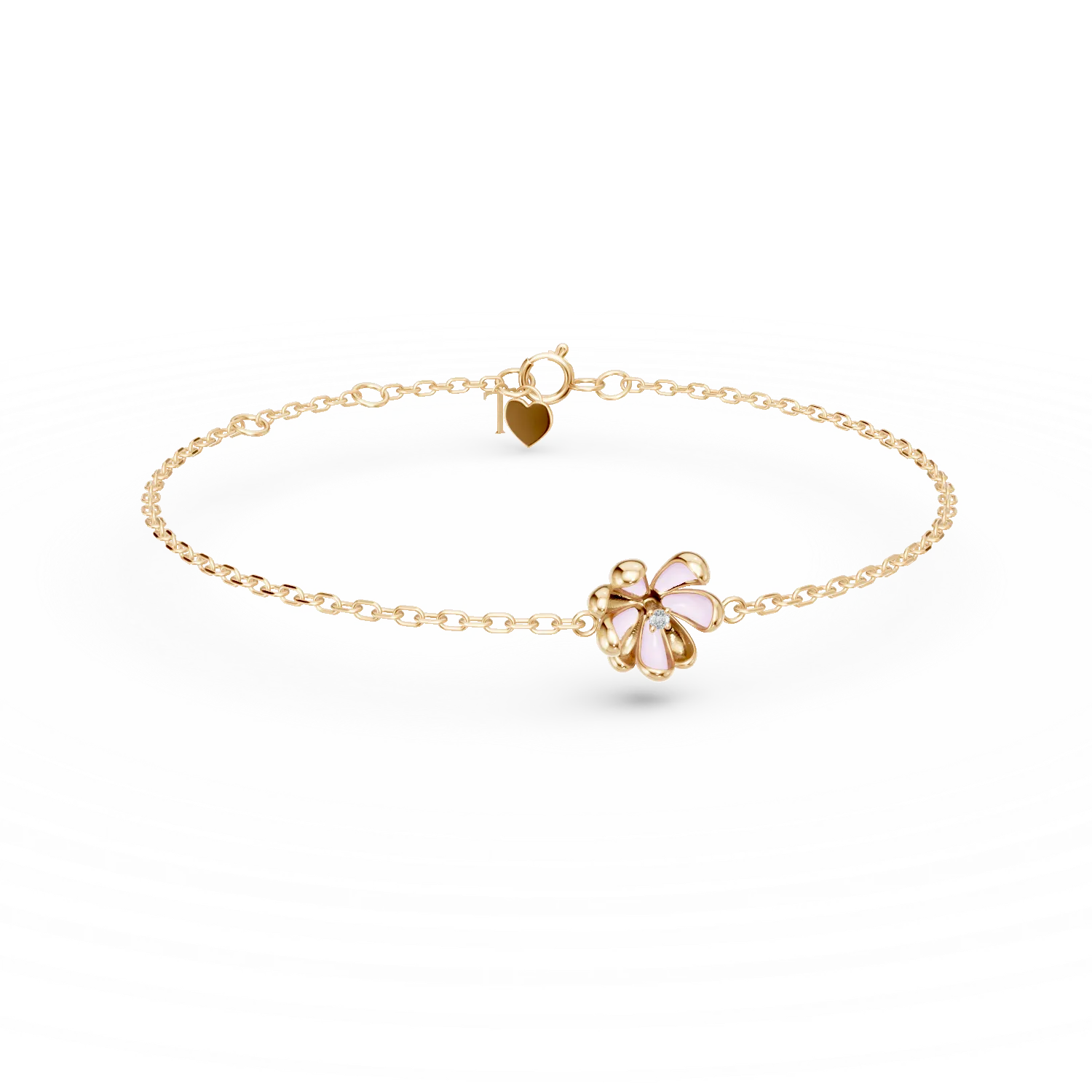 Yellow gold linden flower children's bracelet with 0.01ct diamonds-192294
