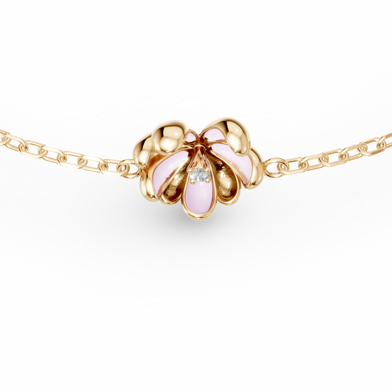 Yellow gold linden flower children's bracelet with 0.01ct diamonds