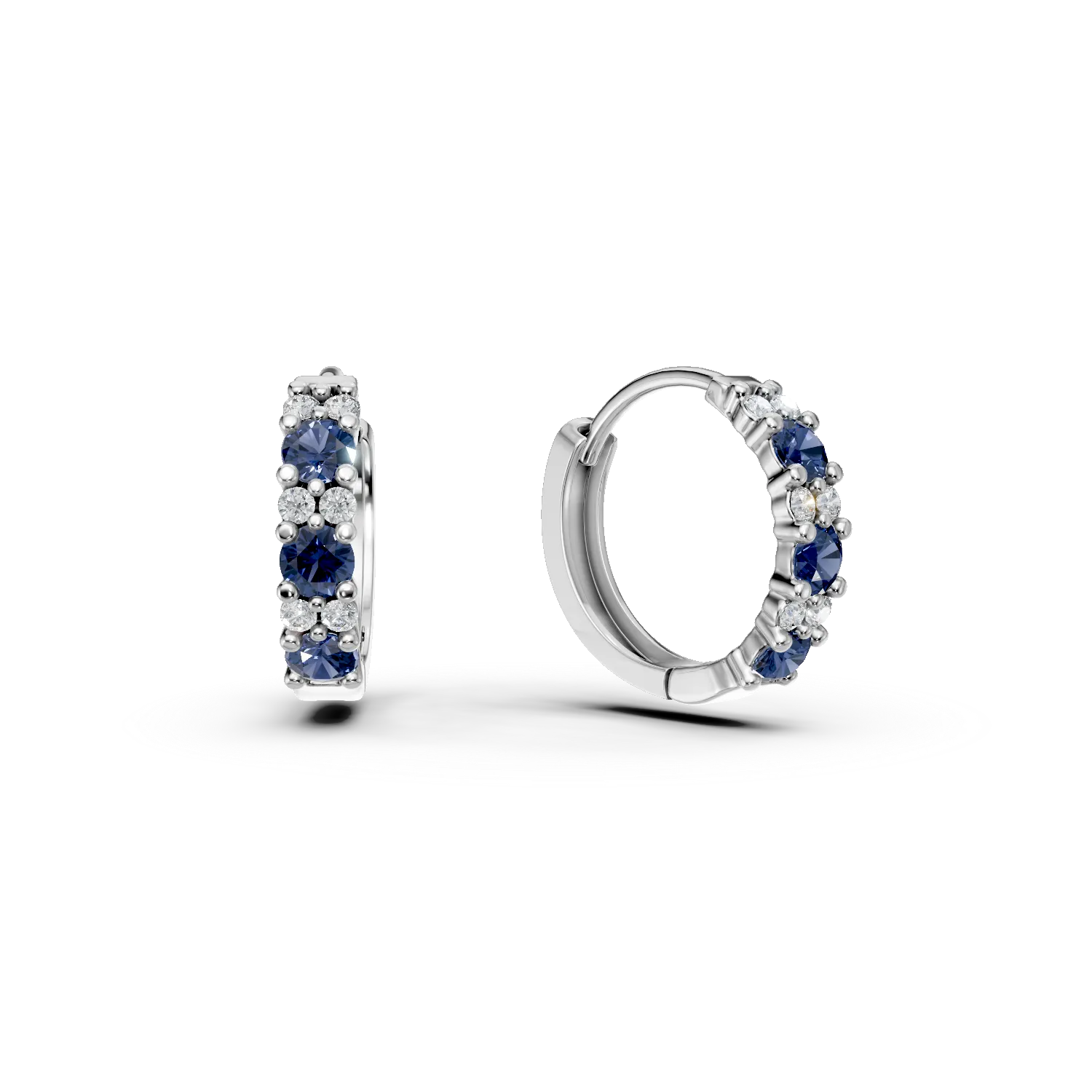 Cercei creole din aur alb cu safire de 0.4ct si diamante de 0.09ct