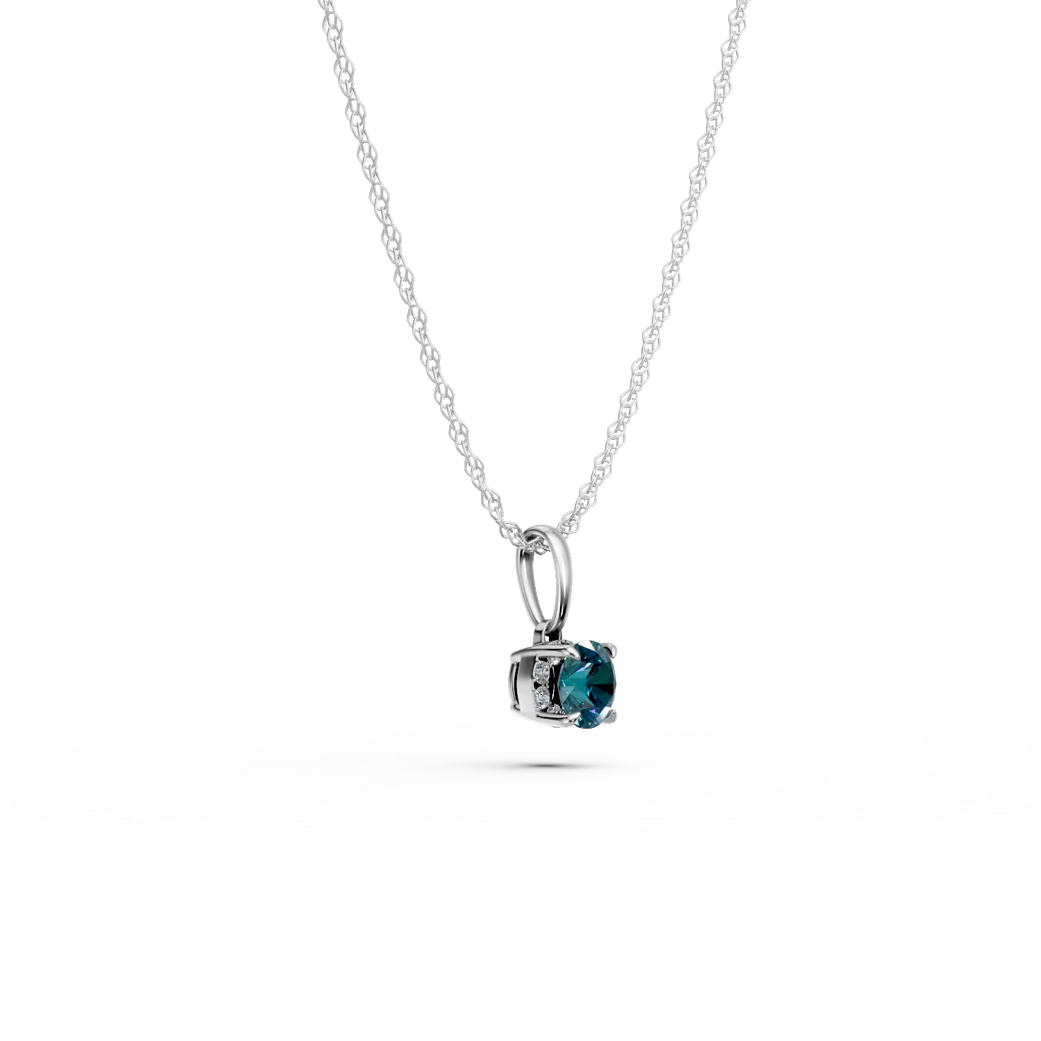 White gold pendant necklace with 0.3ct blue and colorless diamonds