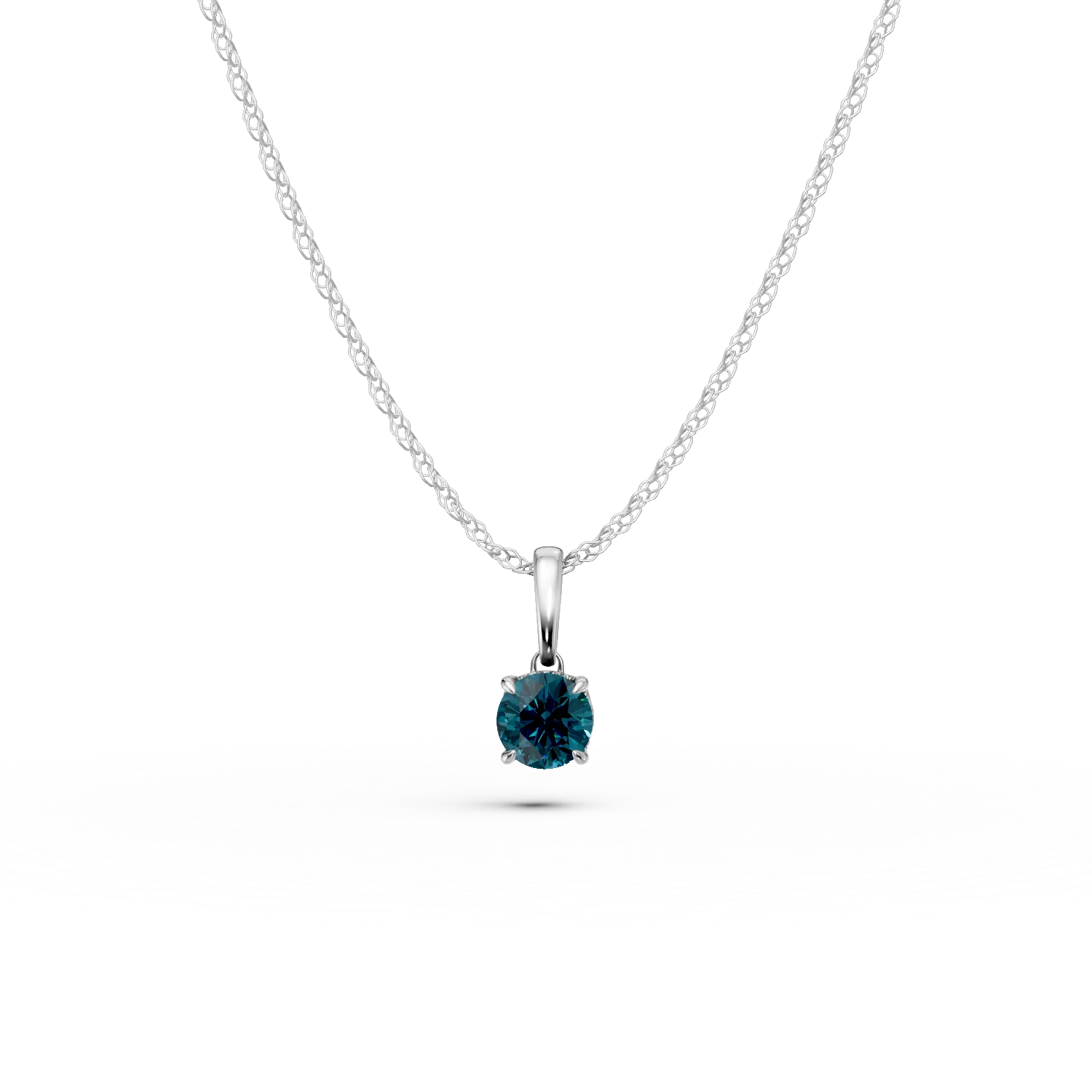 Teilor Lant cu pandantiv din aur alb cu diamante albastre si incolore de 0.3ct