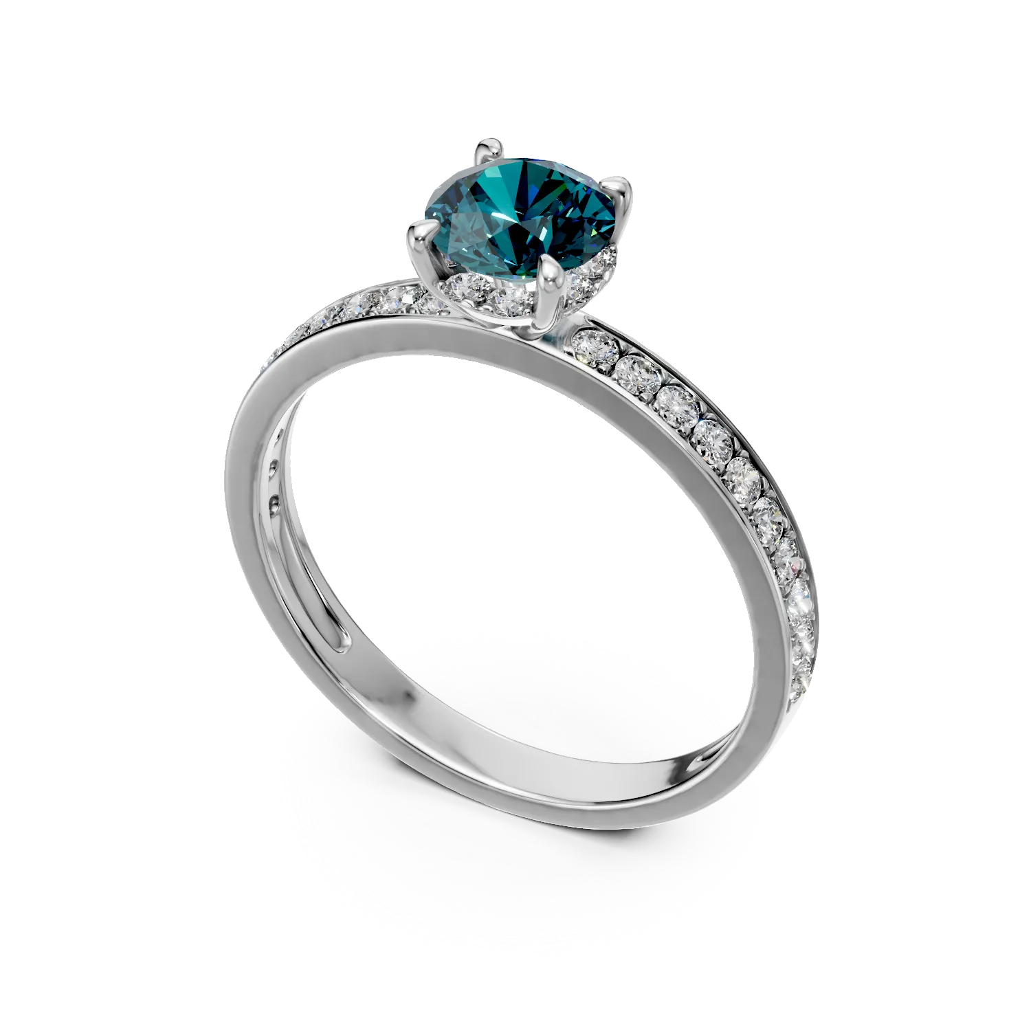 White gold engagement ring with 0.6ct blue and clear diamonds