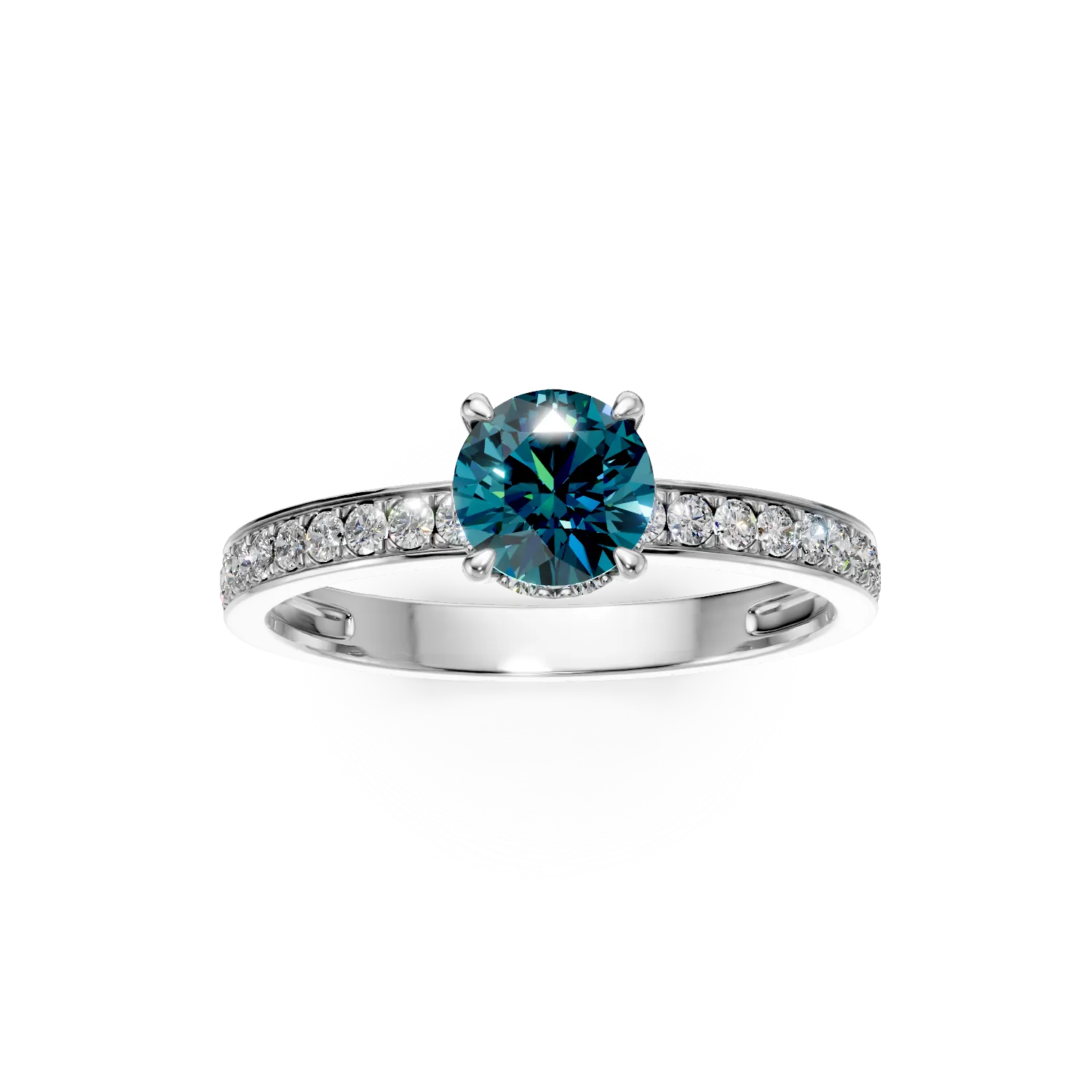 White gold engagement ring with 0.6ct blue and clear diamonds