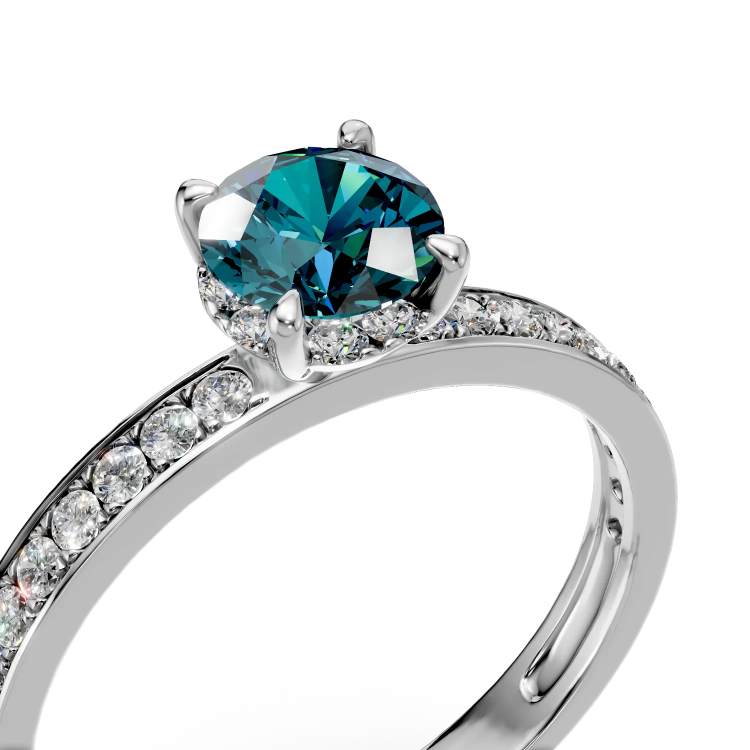 White gold engagement ring with 0.6ct blue and clear diamonds