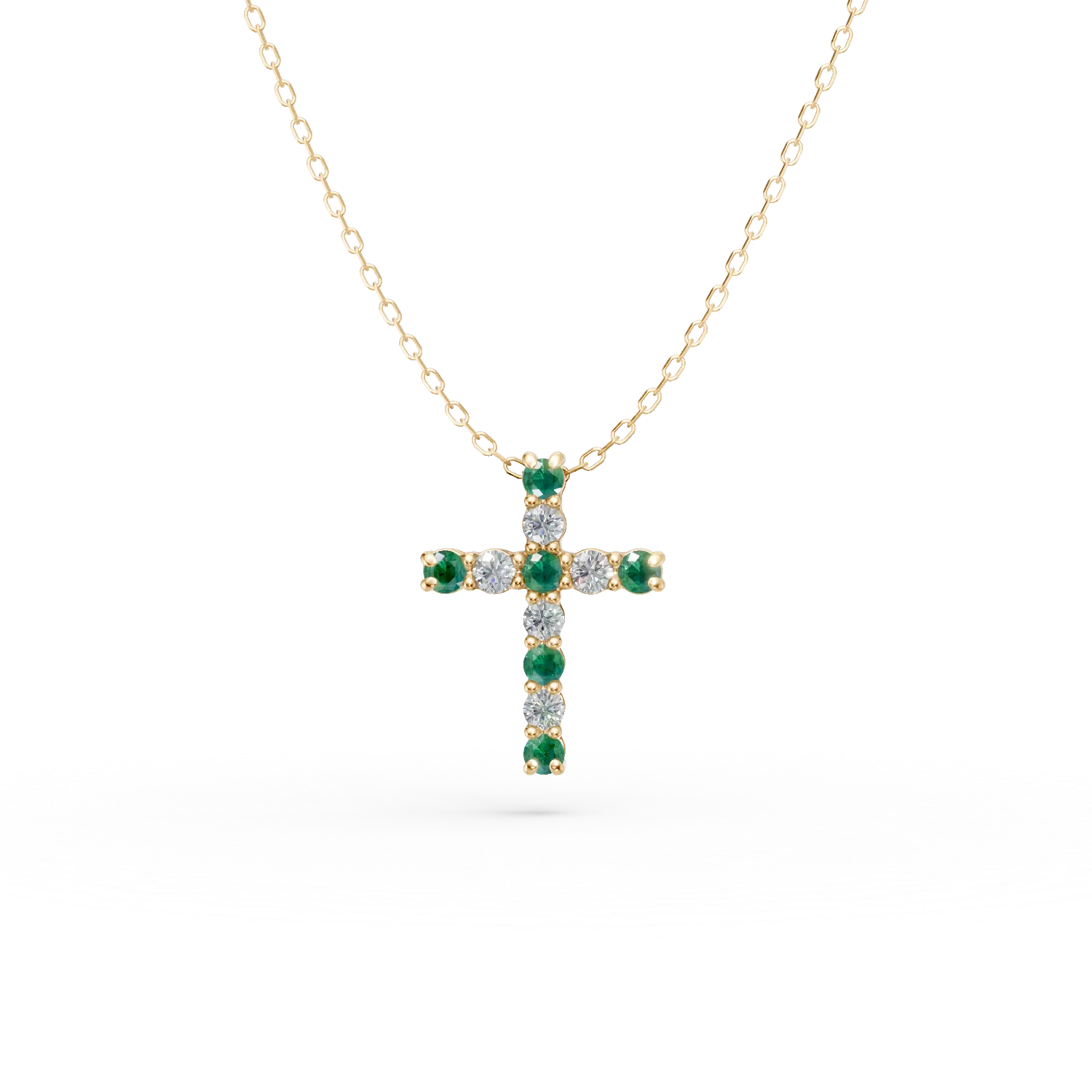 Teilor Lant cu pandantiv cruce din aur galben cu diamante de 0.1ct si smaralde de 0.1ct