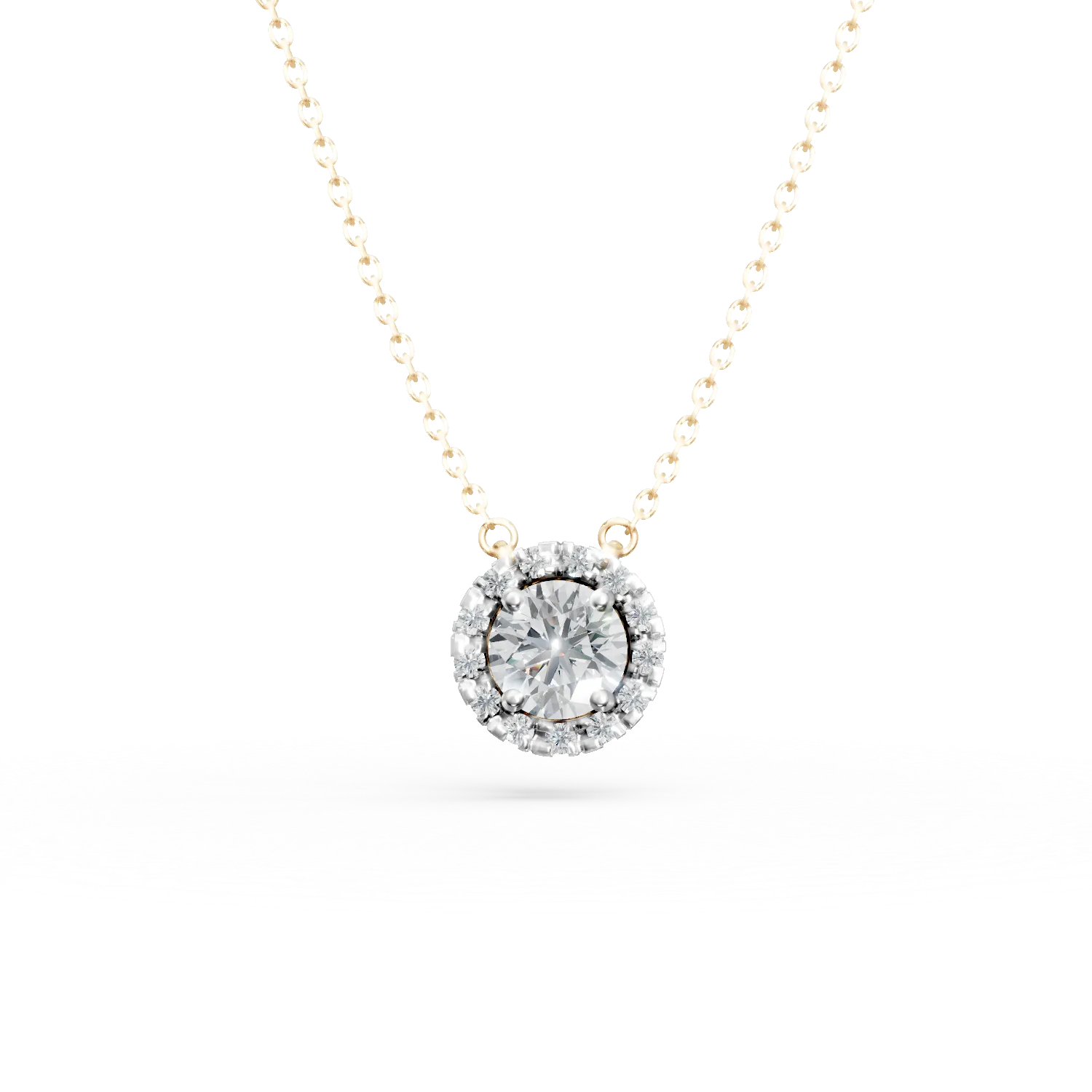 Lant cu pandantiv rotund din aur galben cu diamante de 0.6ct create in laborator