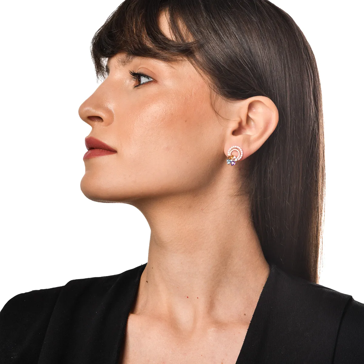 Cercei floare din aur roz cu pietre pretioase si semipretioase de 2.8ct