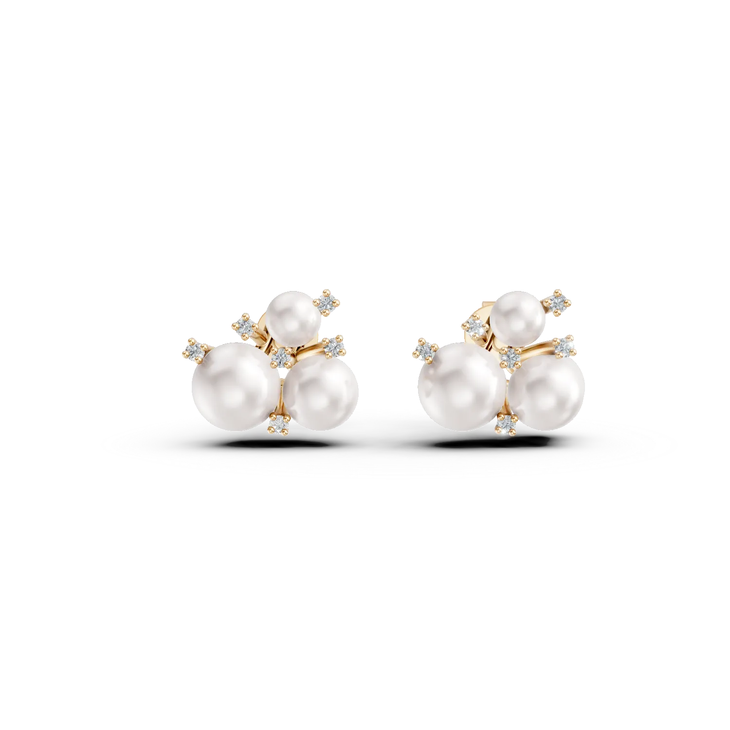 Yellow gold earrings with 0.1ct diamonds and fresh water pearls-193331