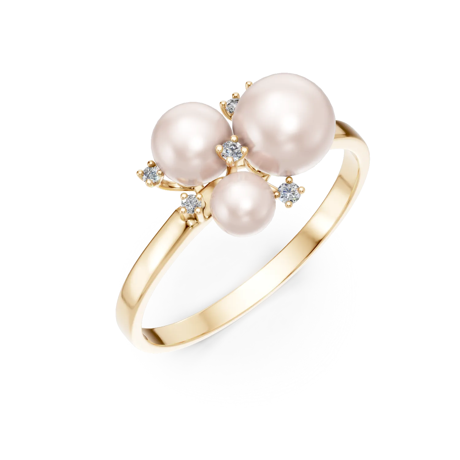 Inel din aur galben cu diamante de 0.08ct si perle de cultura